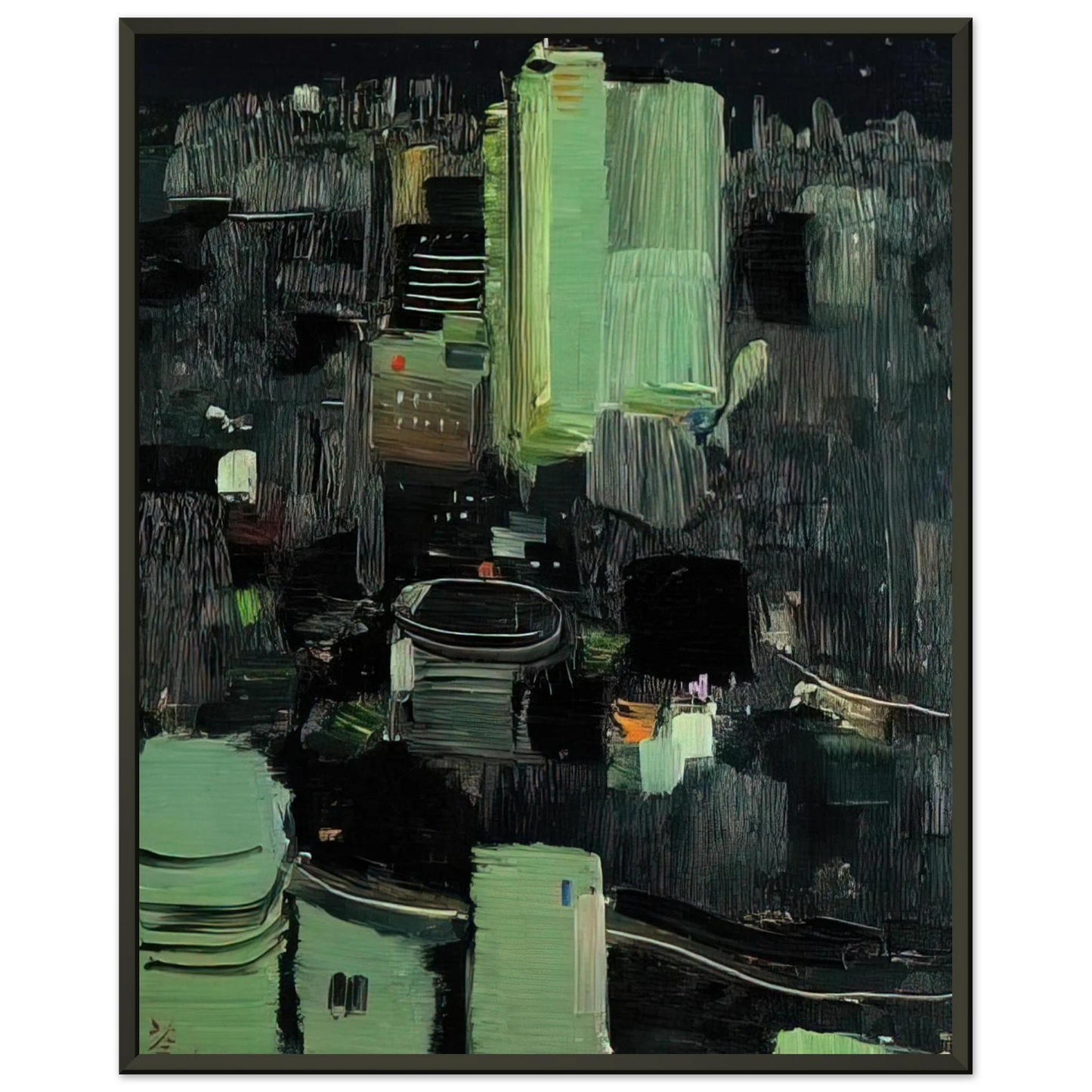 Wu Guanzhong Toyko at Night 1990 Framed Art Print - Aluminum Frame - 40x50 cm / 16x20 inches