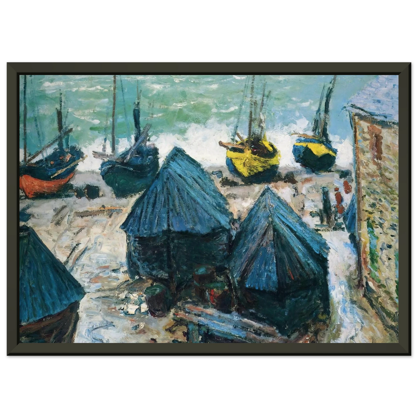 claude monet Boats on the Beach at Etretat Framed Art Print - Aluminum Frame - 60x80 cm / 24x32 inches