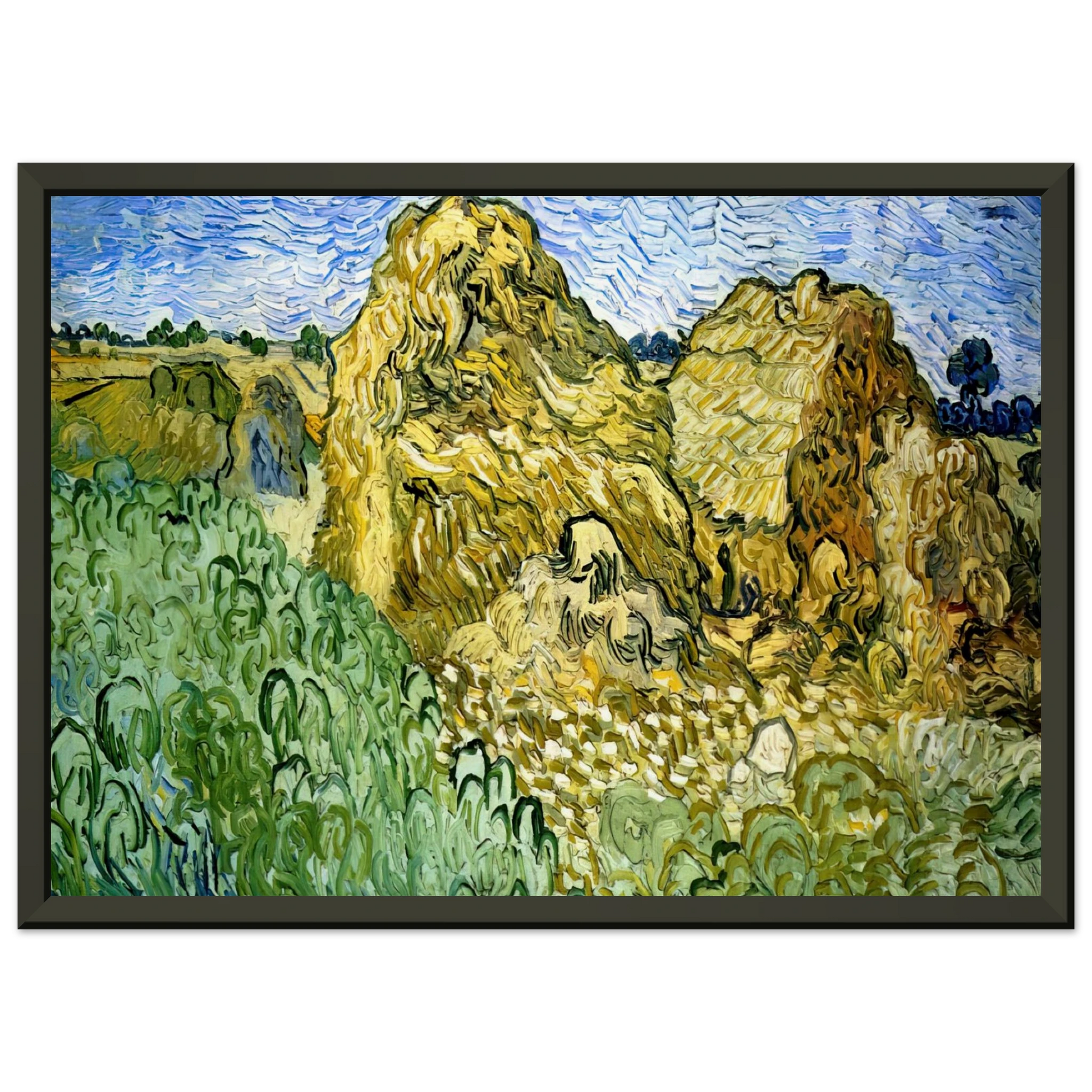 Vincent van Gogh  Field with Stacks of Wheat Framed Art Print  - Aluminum Frame - 60x80 cm / 24x32 inches