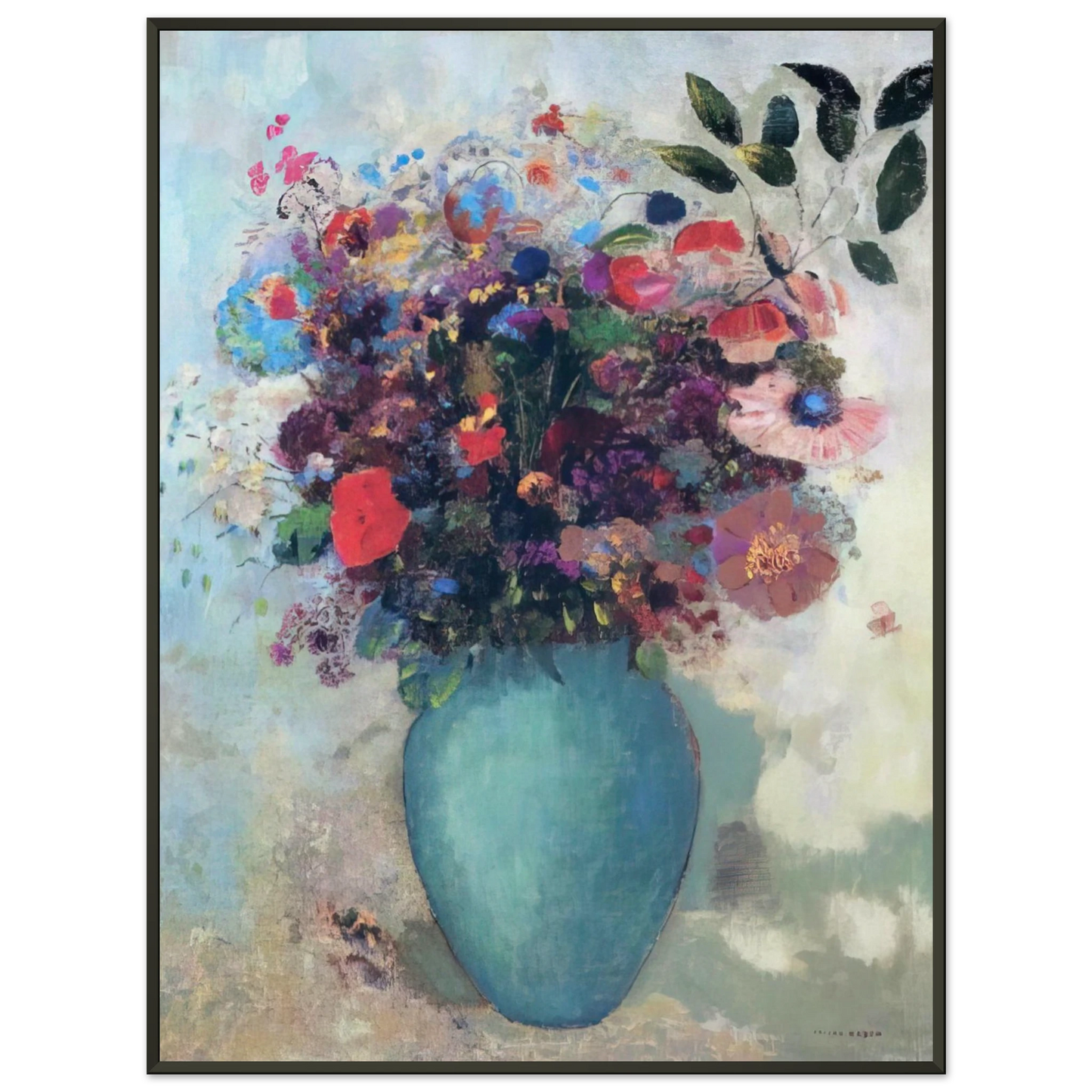 Odilon Redon FLOWERS IN A TURQUOISE VASE Framed Art Print - Aluminum Frame - 60x80 cm / 24x32 inches