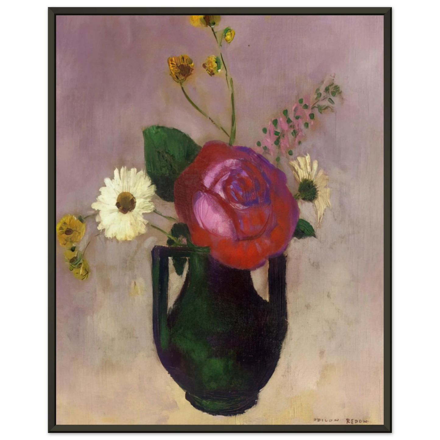 Odilon Redon ROSE AND DAISY Framed Art Print - Aluminum Frame - 70x100 cm / 28x40 inches