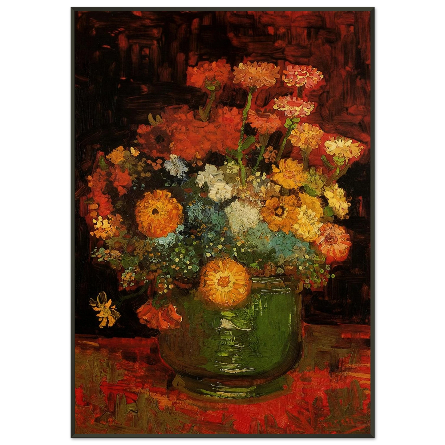 Vincent van Gogh Vase with Zinnias Framed Art Print - Aluminum Frame - 21x29.7 cm / 8x12"