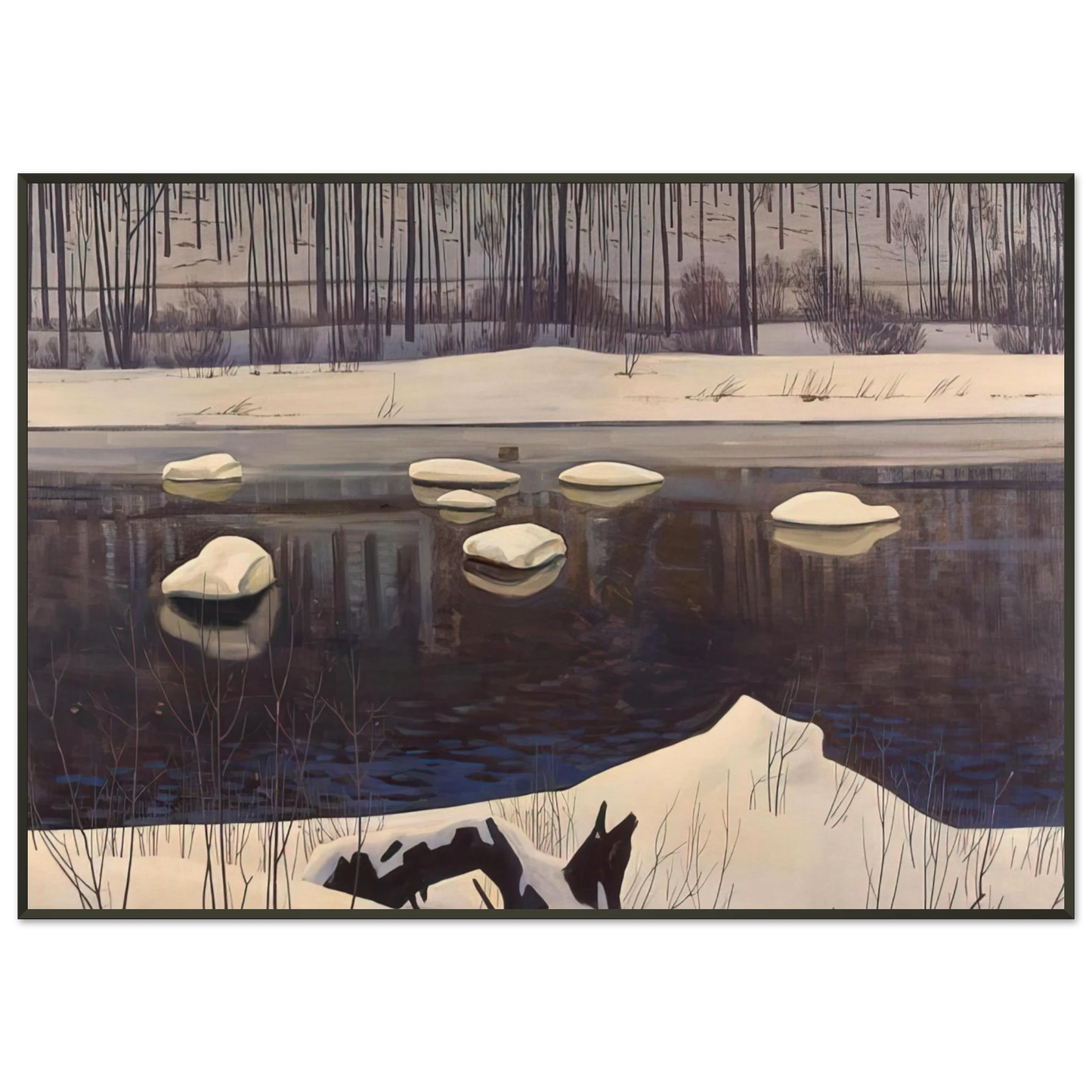 Rockwell Kent Au Sable River Winter Adirondacks Framed Art Print - Aluminum Frame - 21x29.7 cm / 8x12"
