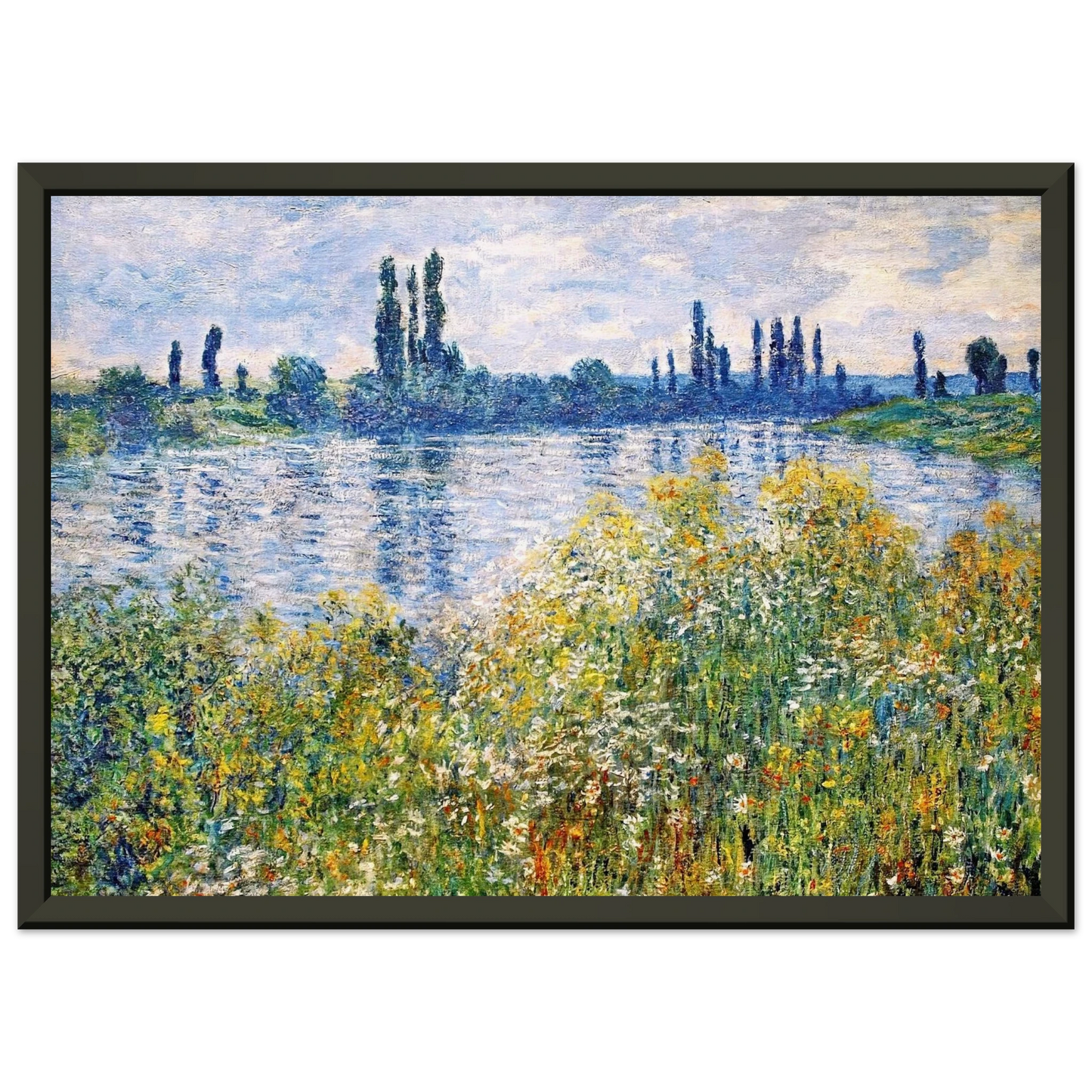 claude monet  Flowers on the Banks of Seine near Vetheuil Framed Art Print  - Aluminum Frame - 40x50 cm / 16x20 inches