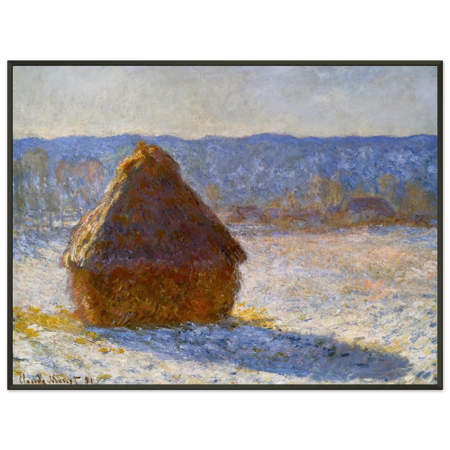 claude monet  Grainstack Snow Effect Morning Framed Art Print  - Aluminum Frame - 40x50 cm / 16x20 inches