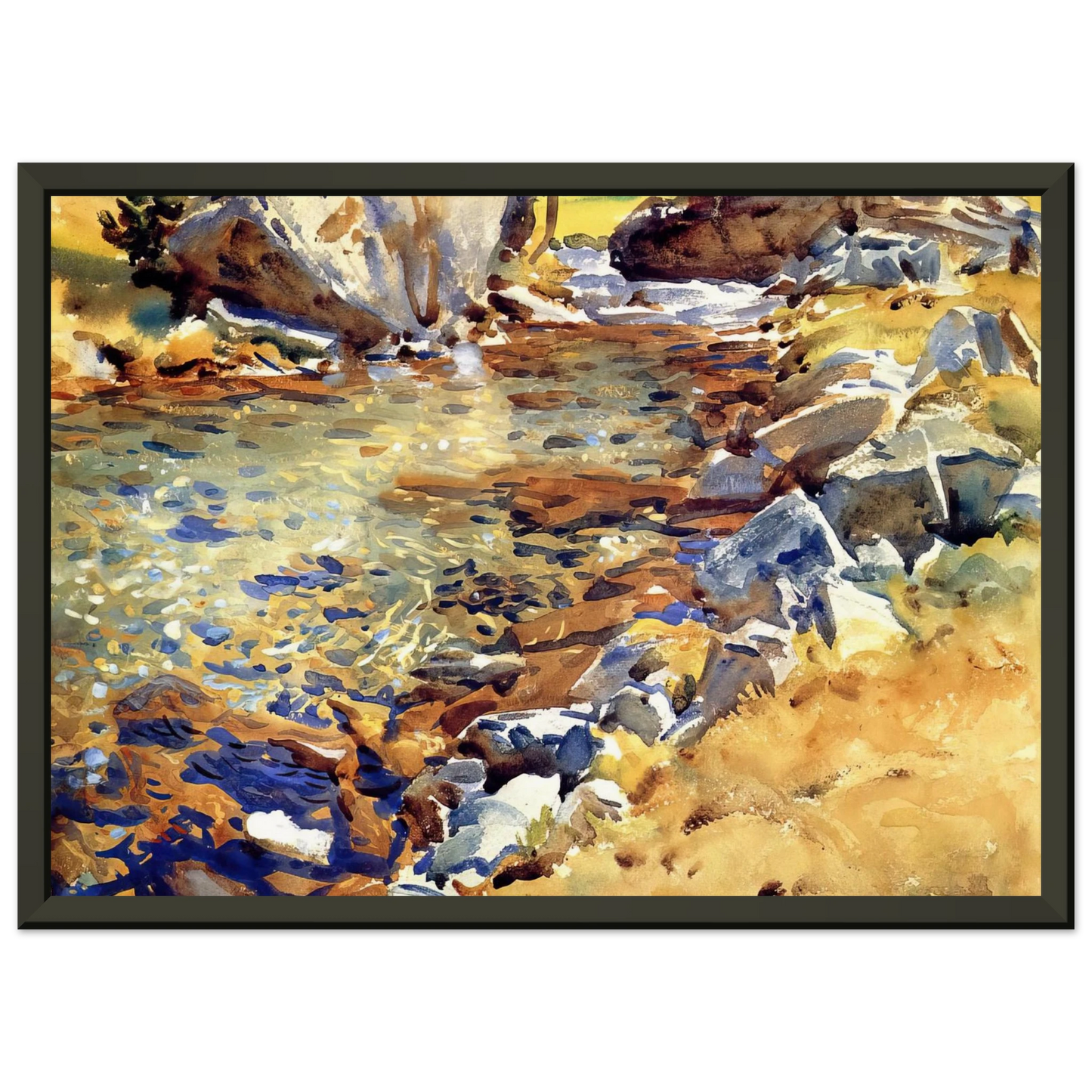 John Singer Sargent Brook among Rocks Framed Art Print - Aluminum Frame - 60x80 cm / 24x32 inches