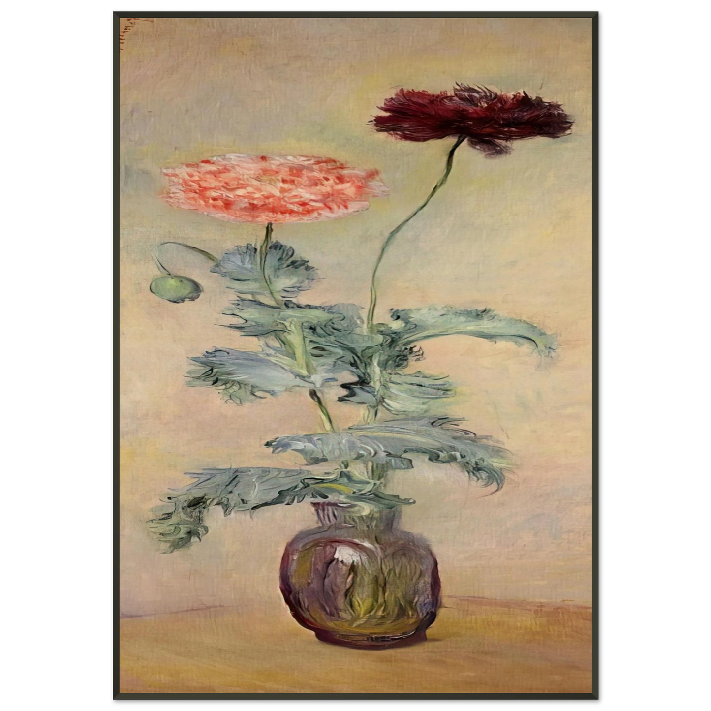claude monet  Red and Pink Poppies Framed Art Print  - Aluminum Frame - 21x29.7 cm / 8x12"