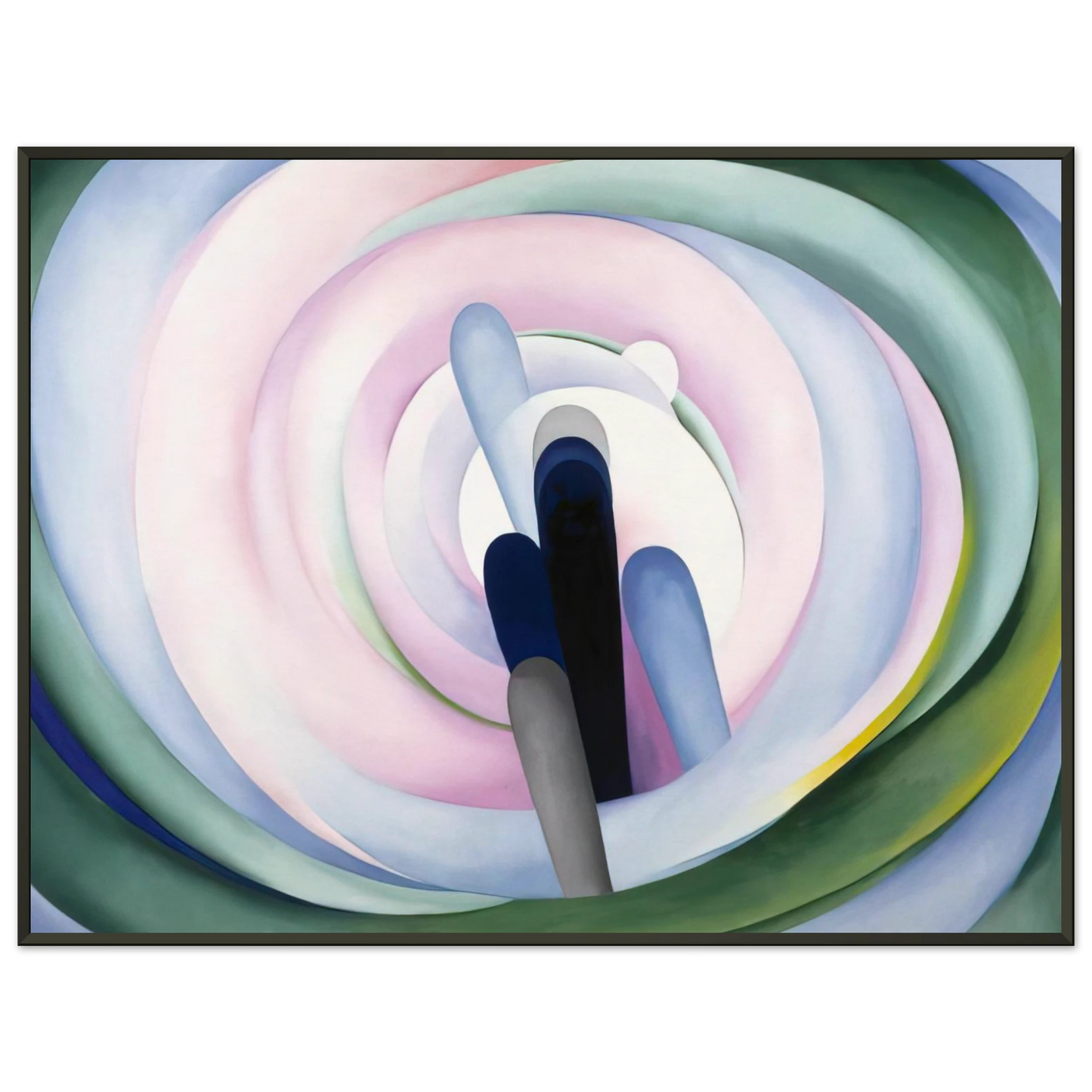 Georgia OKeeffe Grey Blue and Black Pink Circle Framed Art Print - Aluminum Frame - 70x100 cm / 28x40 inches