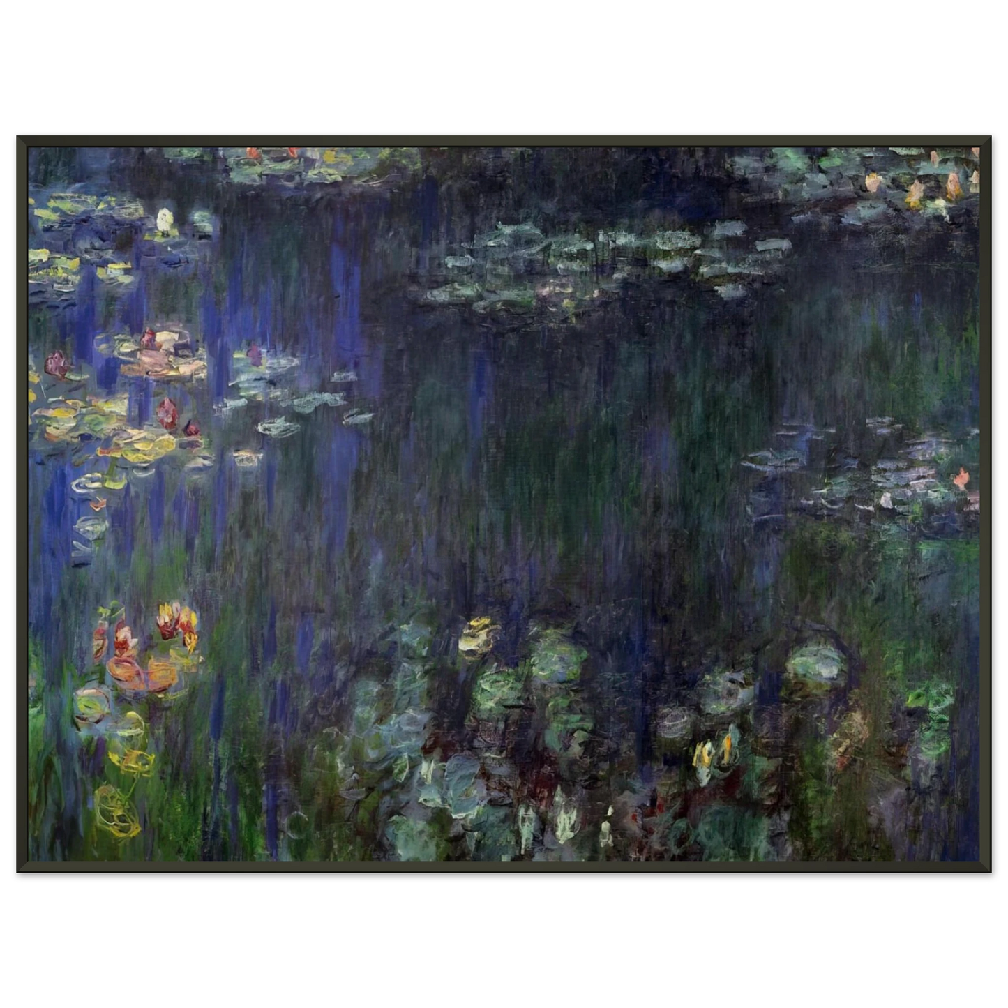 claude monet Water Lilies Green Reflection left half Framed Art Print - Aluminum Frame - 40x50 cm / 16x20 inches