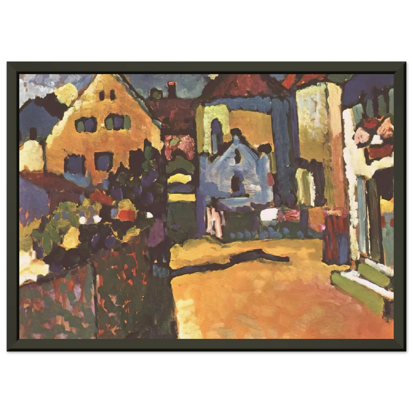Wassily Kandinsky  GRUNGASSE IN MURNAU 1909 Framed Art Print  - Aluminum Frame - 40x50 cm / 16x20 inches