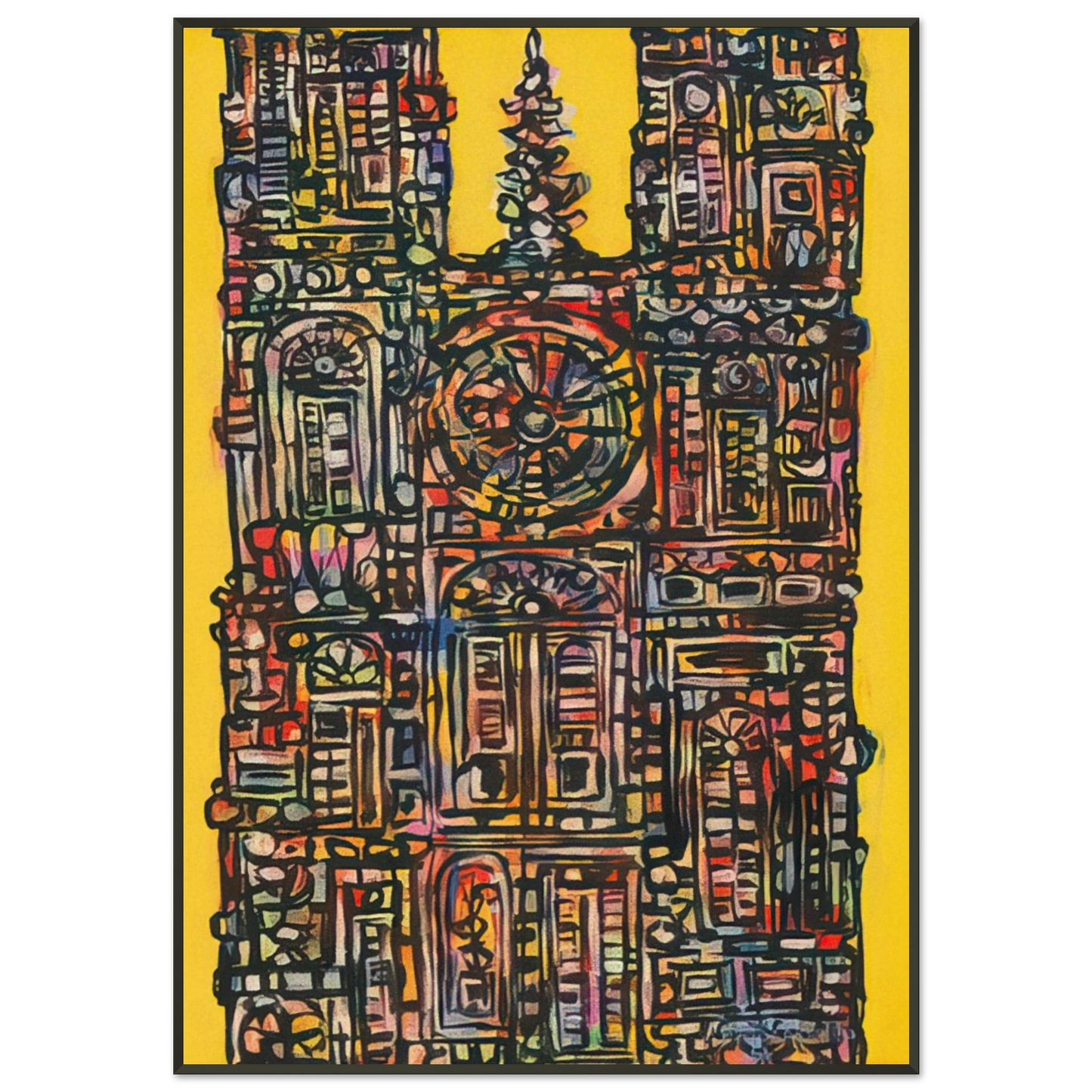 Rene Portocarrero CATHEDRAL IN YELLOW 1961 Framed Art Print - Aluminum Frame - 21x29.7 cm / 8x12"
