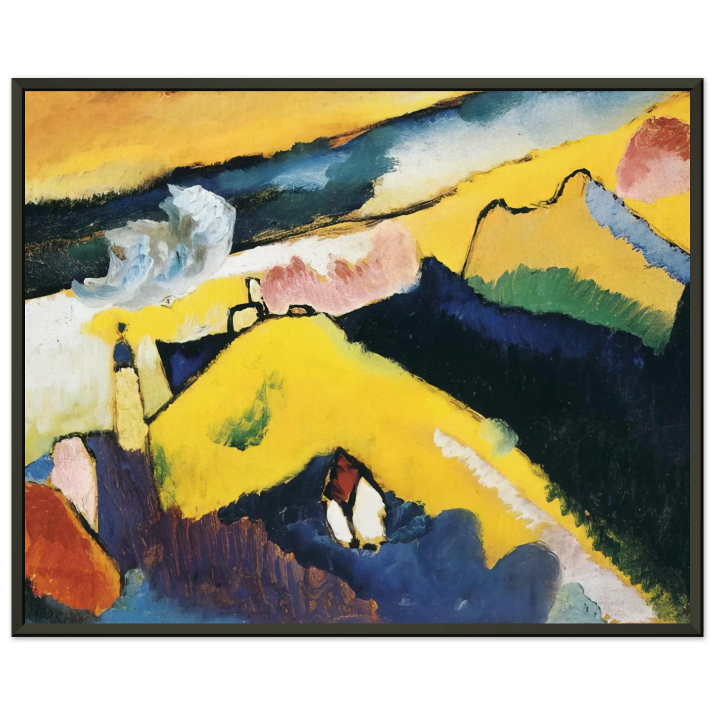 Wassily Kandinsky  MOUNTAIN LANDSCAPE WITH CHURCH 1910 Framed Art Print  - Aluminum Frame - 70x100 cm / 28x40 inches