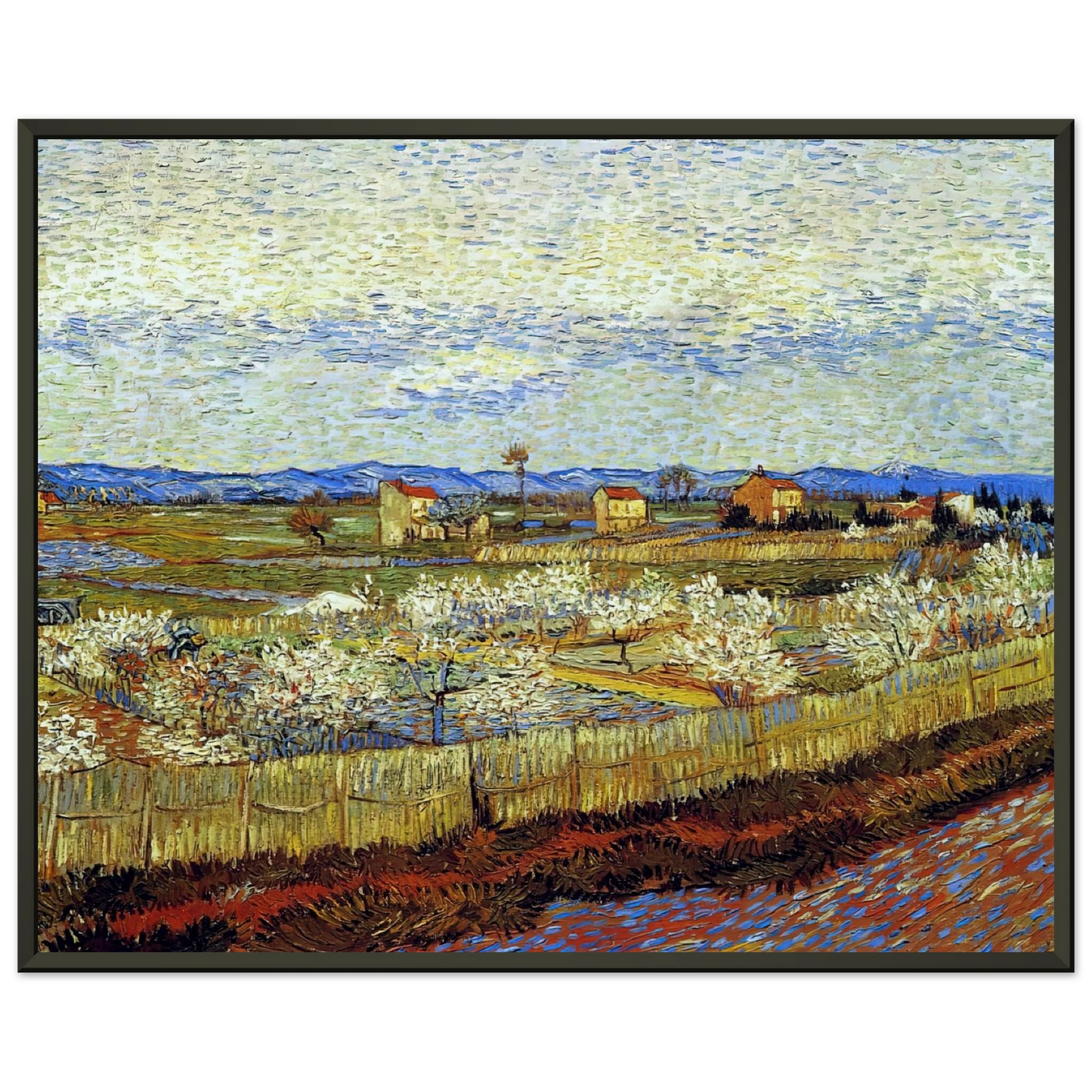 Vincent van Gogh  Peach Trees in Blossom Framed Art Print  - Aluminum Frame - 60x80 cm / 24x32 inches