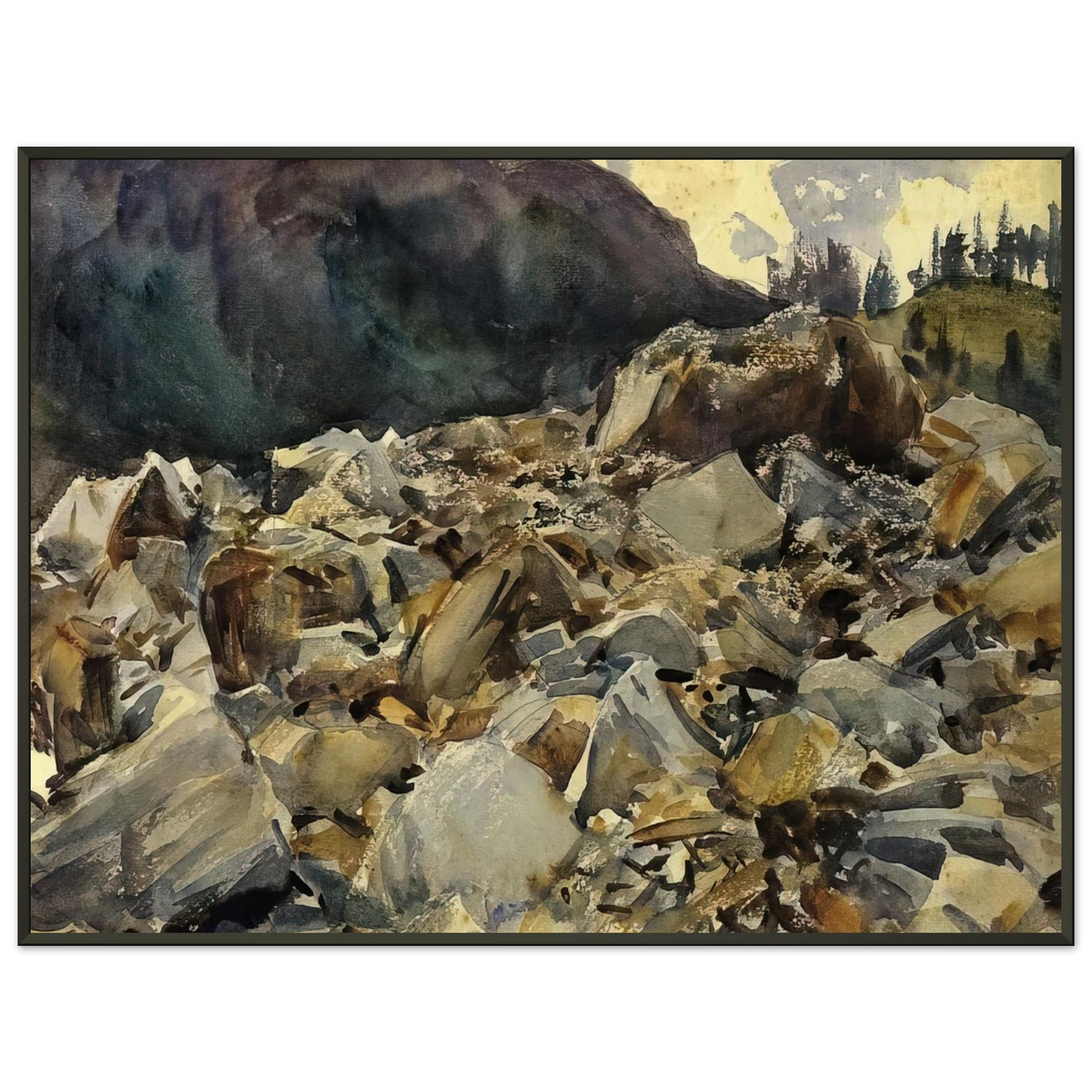 John Singer Sargent Purtud Alpine Scene and Boulders Framed Art Print - Aluminum Frame - 60x80 cm / 24x32 inches