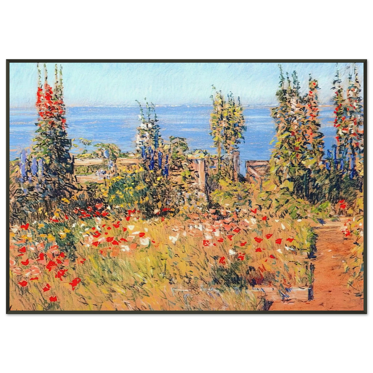 Childe Hassam Hollyhocks Isles of Shoals Framed Art Print - Aluminum Frame - 21x29.7 cm / 8x12"