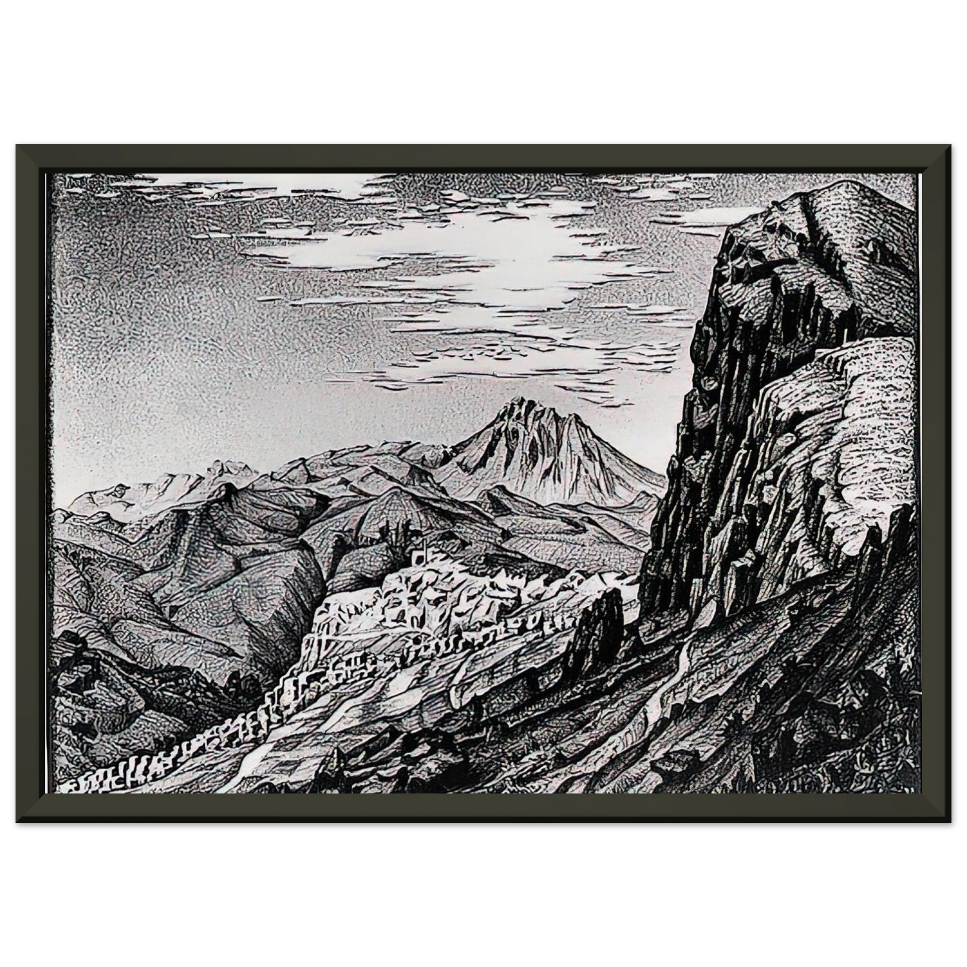 MC Escher  CALTAVUTURO IN THE MADONIE MOUNTAINS SICILY Framed Art Print  - Aluminum Frame - 70x100 cm / 28x40 inches