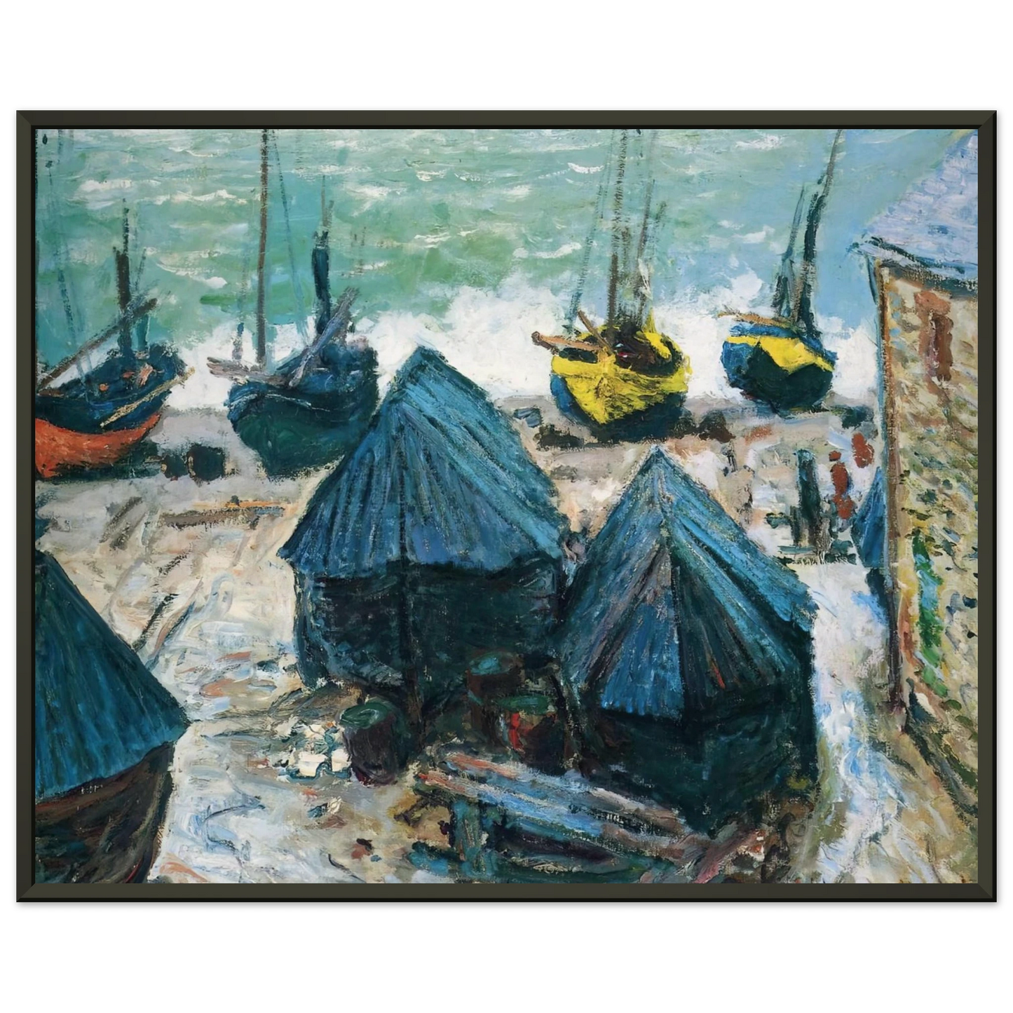 claude monet Boats on the Beach at Etretat Framed Art Print - Aluminum Frame - 40x50 cm / 16x20 inches