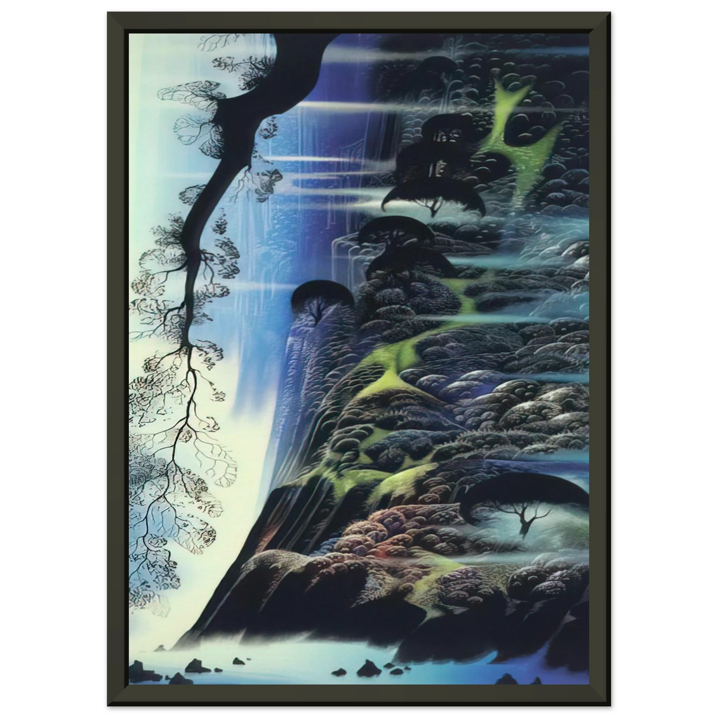 Eyvind Earle Steep Coast Line Framed Art Print - Aluminum Frame - 60x80 cm / 24x32 inches