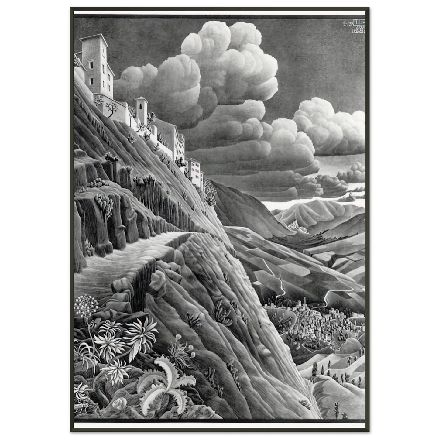 MC Escher  CASTROVALVA Framed Art Print  - Aluminum Frame - 21x29.7 cm / 8x12"