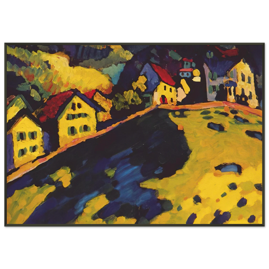 Wassily Kandinsky  HOUSES AT MURNAU 1909 Framed Art Print  - Aluminum Frame - 21x29.7 cm / 8x12"