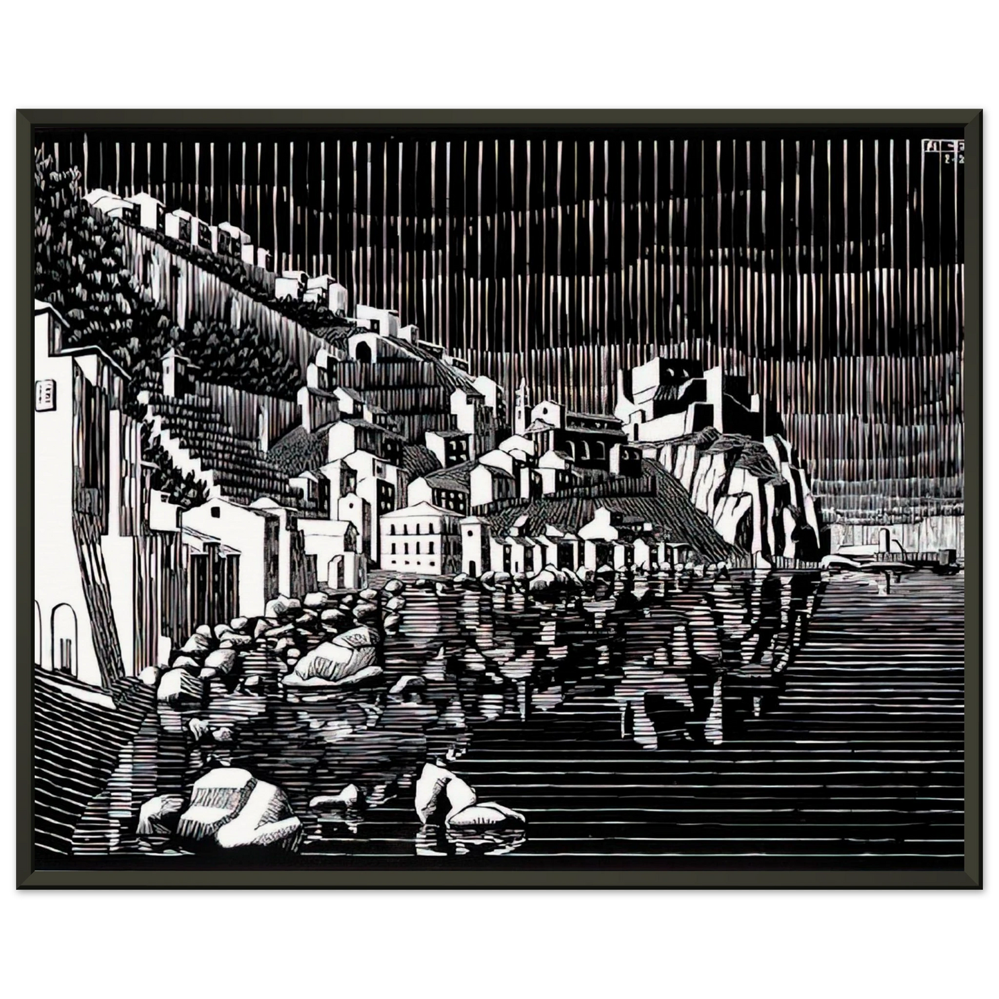 MC Escher  SCILLA CALABRIA FEBRUARY 1931 1931 Framed Art Print  - Aluminum Frame - 70x100 cm / 28x40 inches
