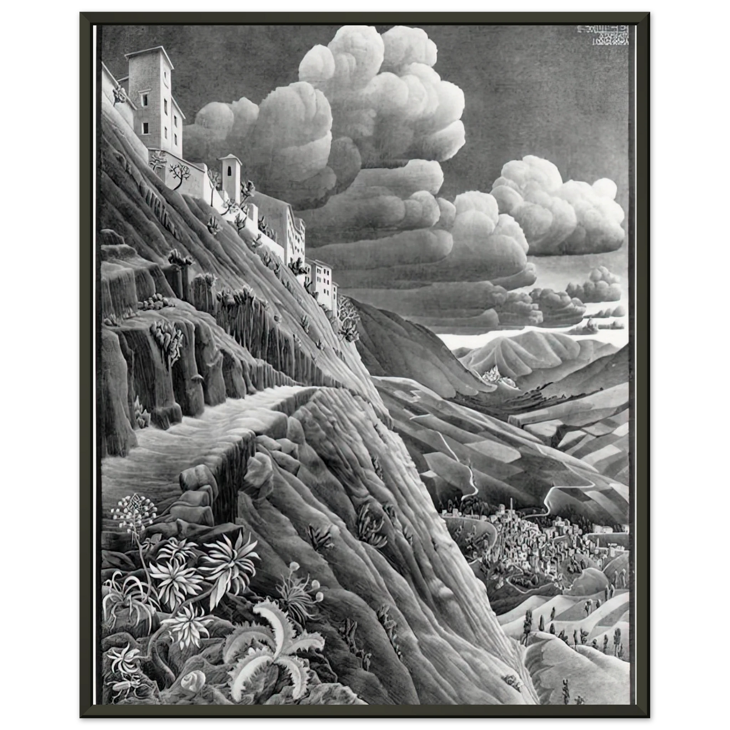 MC Escher  CASTROVALVA Framed Art Print  - Aluminum Frame - 60x80 cm / 24x32 inches