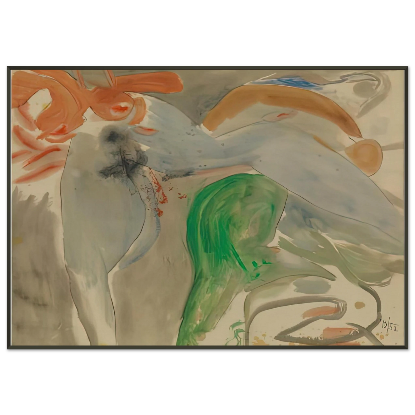 Helen Frankenthaler Scene with Nude 1952 Framed Art Print - Aluminum Frame - 21x29.7 cm / 8x12"