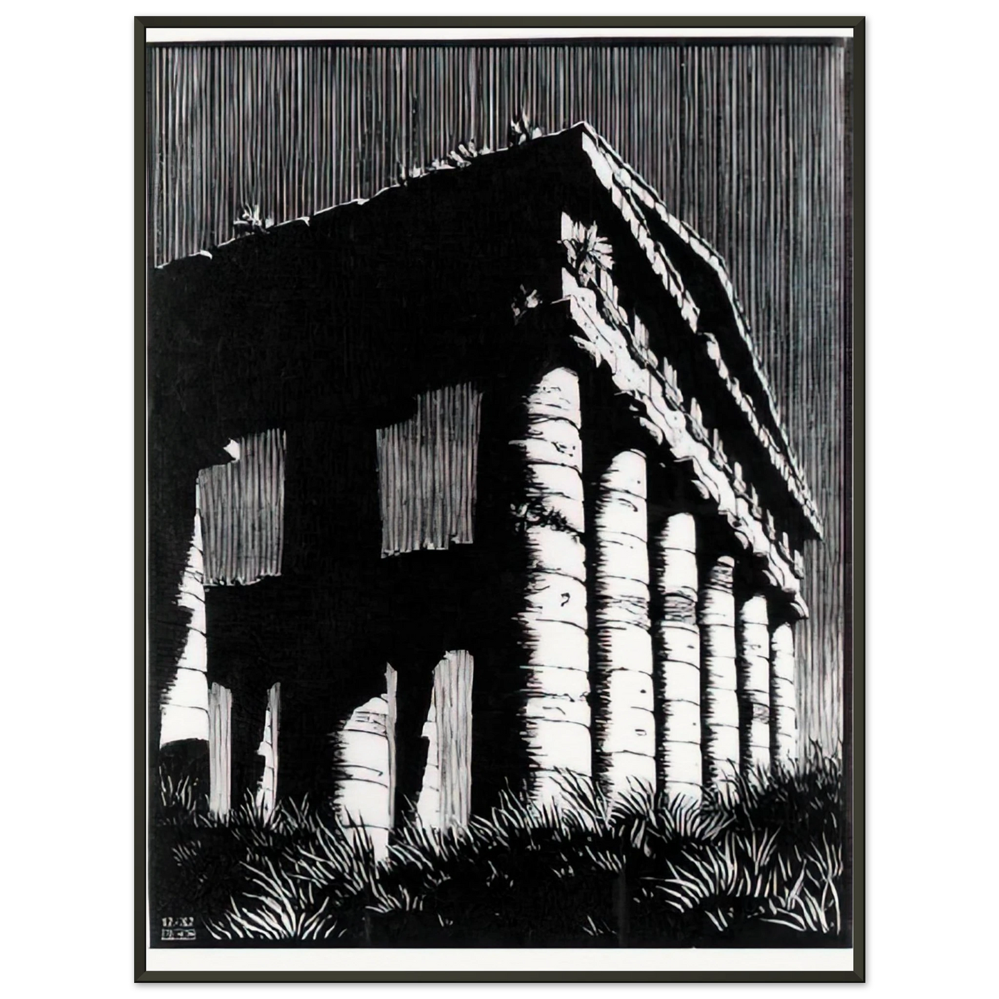 MC Escher  TEMPLE OF SEGESTE SICILY Framed Art Print  - Aluminum Frame - 40x50 cm / 16x20 inches
