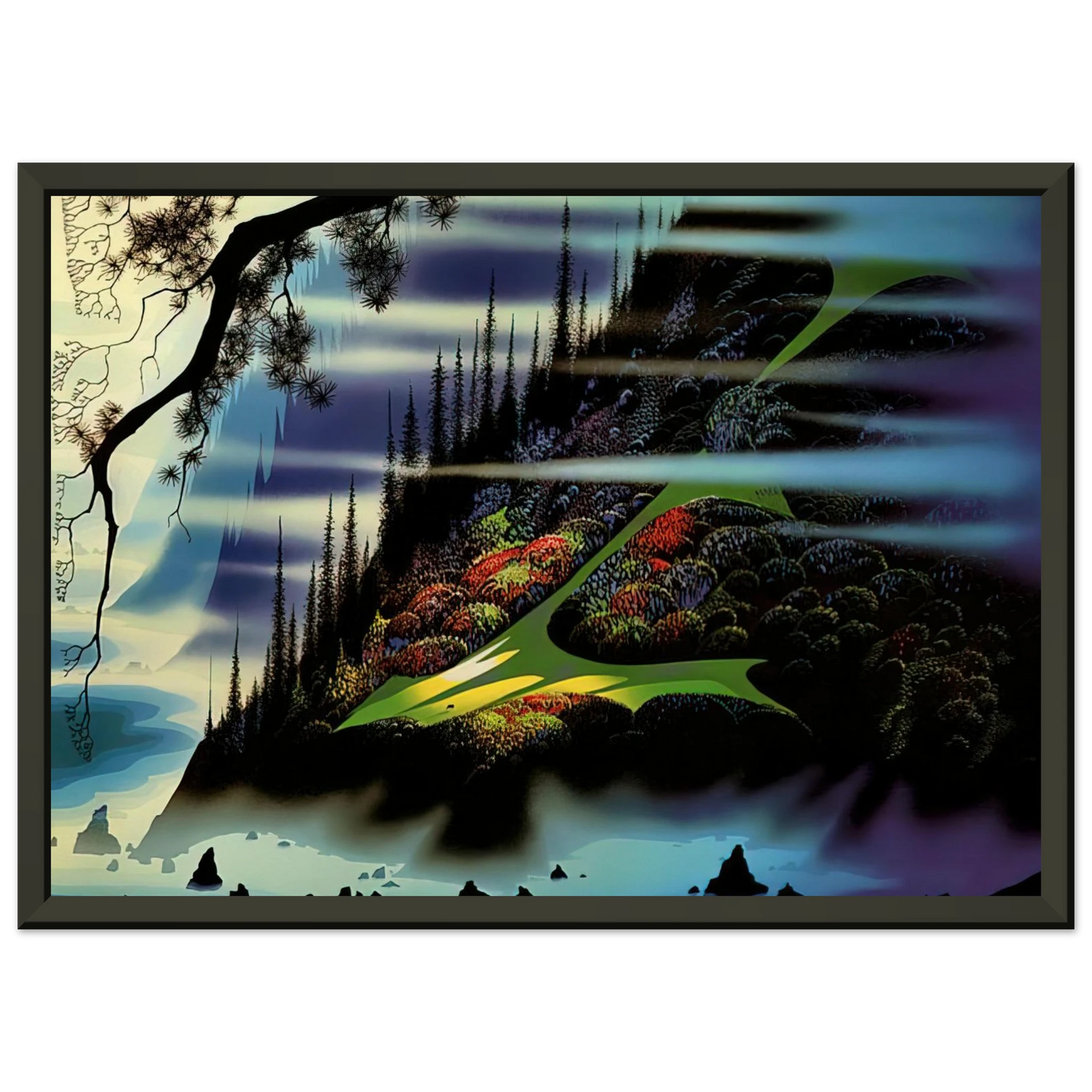 Eyvind Earle Pasture Through the Fog Framed Art Print - Aluminum Frame - 70x100 cm / 28x40 inches