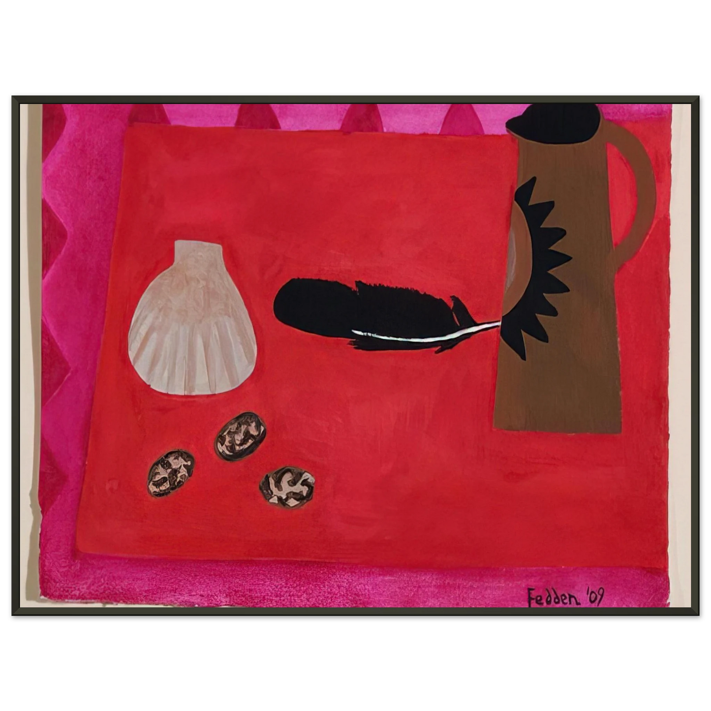 Mary Fedden Red Table Brown Jug 2009 Framed Art Print - Aluminum Frame - 40x50 cm / 16x20 inches