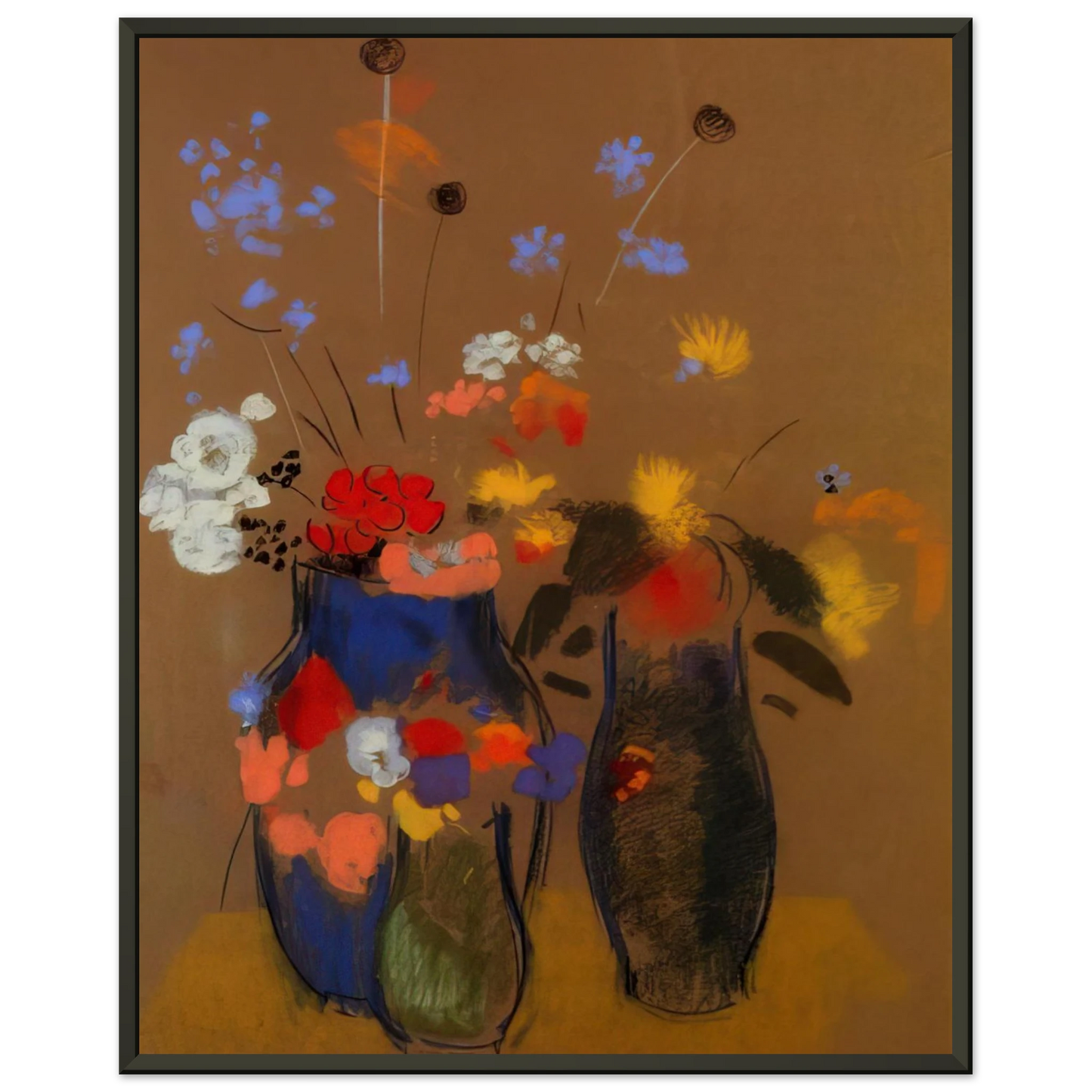Odilon Redon  THREE VASES OF FLOWERS Framed Art Print  - Aluminum Frame - 70x100 cm / 28x40 inches