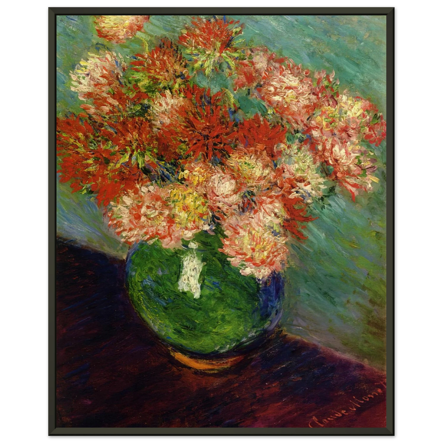 claude monet Vase of Chrysanthemums Framed Art Print - Aluminum Frame - 40x50 cm / 16x20 inches