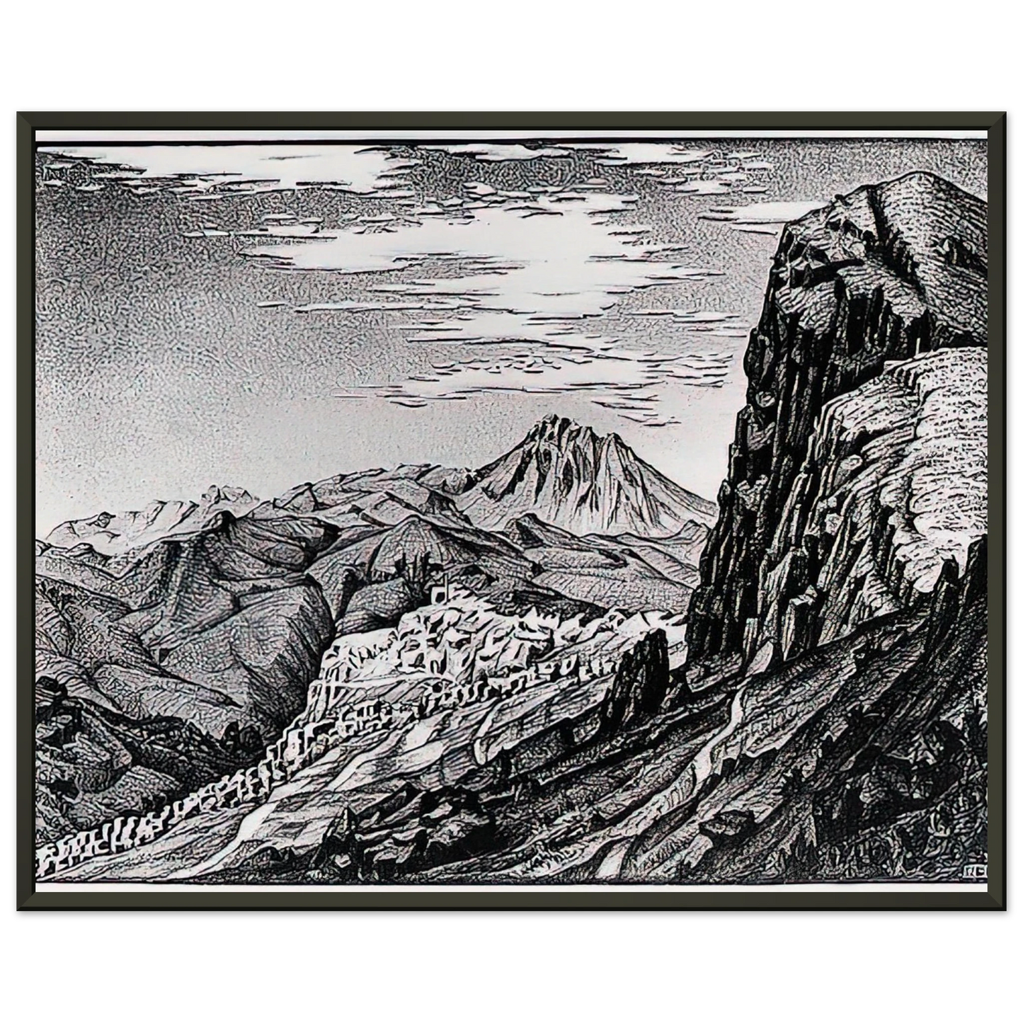MC Escher  CALTAVUTURO IN THE MADONIE MOUNTAINS SICILY Framed Art Print  - Aluminum Frame - 40x50 cm / 16x20 inches