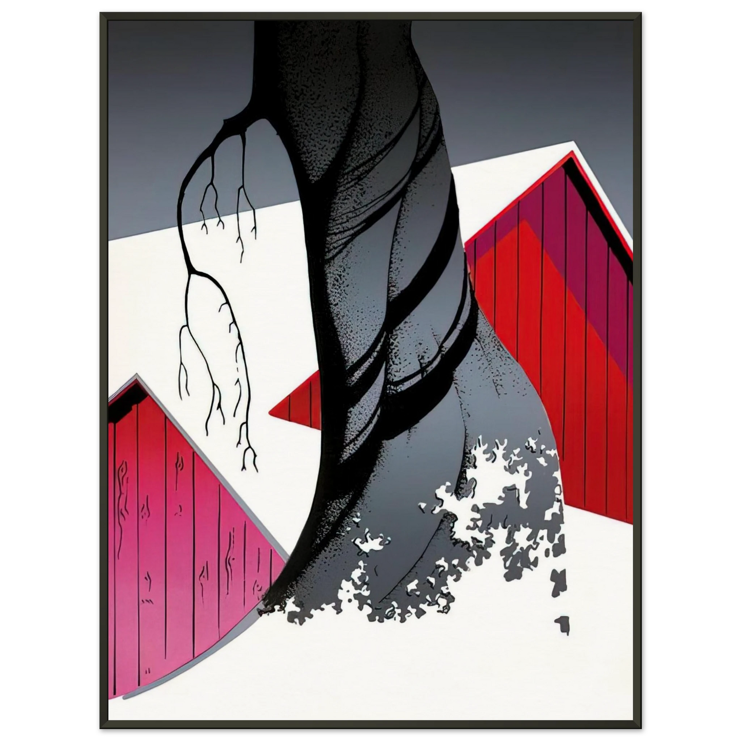 Eyvind Earle  Red Barn and Grey Sky Framed Art Print  - Aluminum Frame - 60x80 cm / 24x32 inches