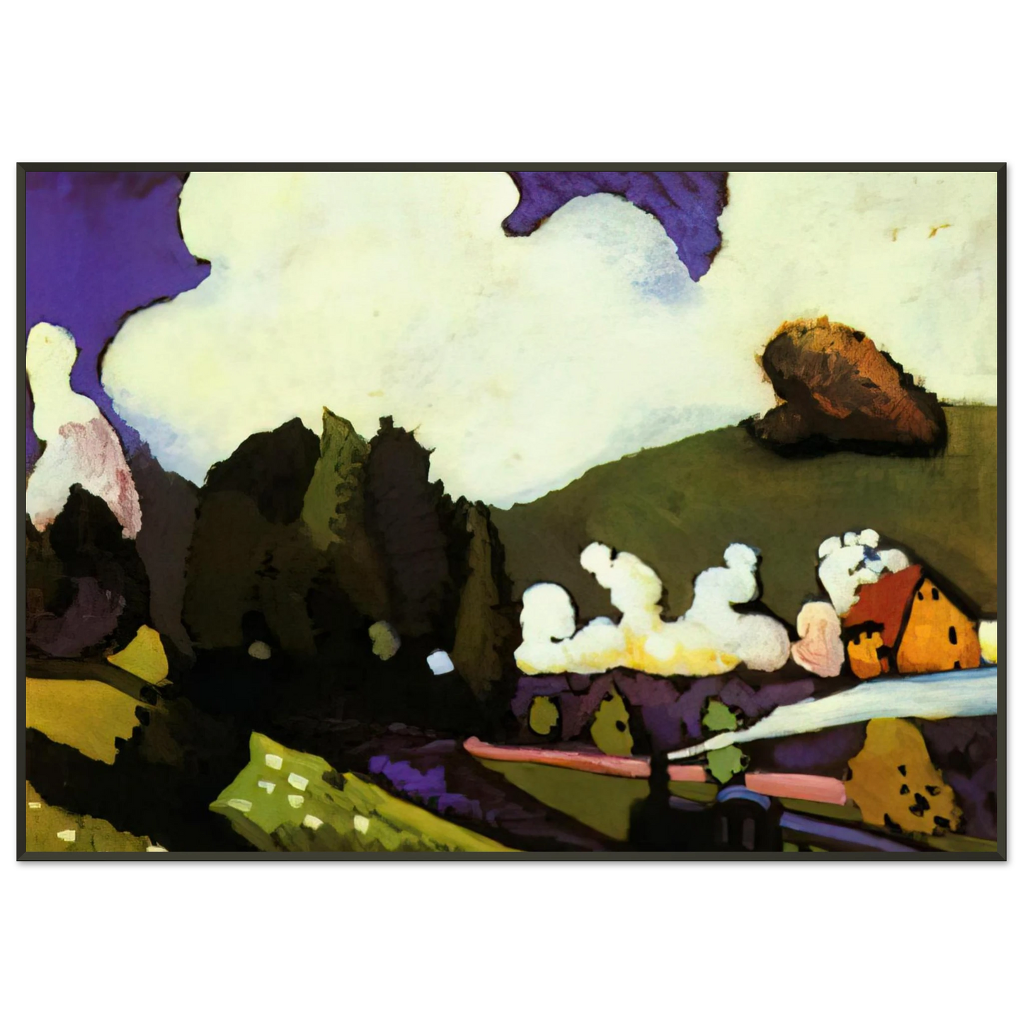 Wassily Kandinsky  LANDSCAPE WITH A STEAM LOCOMOTIVE 1909 Framed Art Print  - Aluminum Frame - 21x29.7 cm / 8x12"
