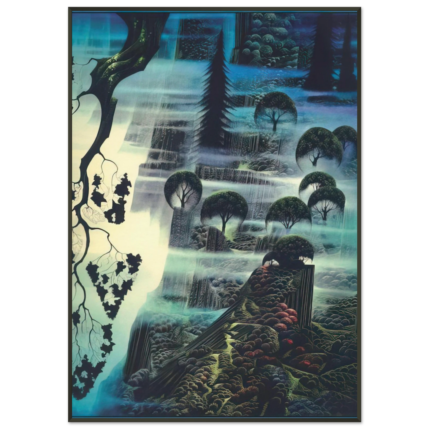 Eyvind Earle Surf Wind and Fog Framed Art Print - Aluminum Frame - 21x29.7 cm / 8x12"