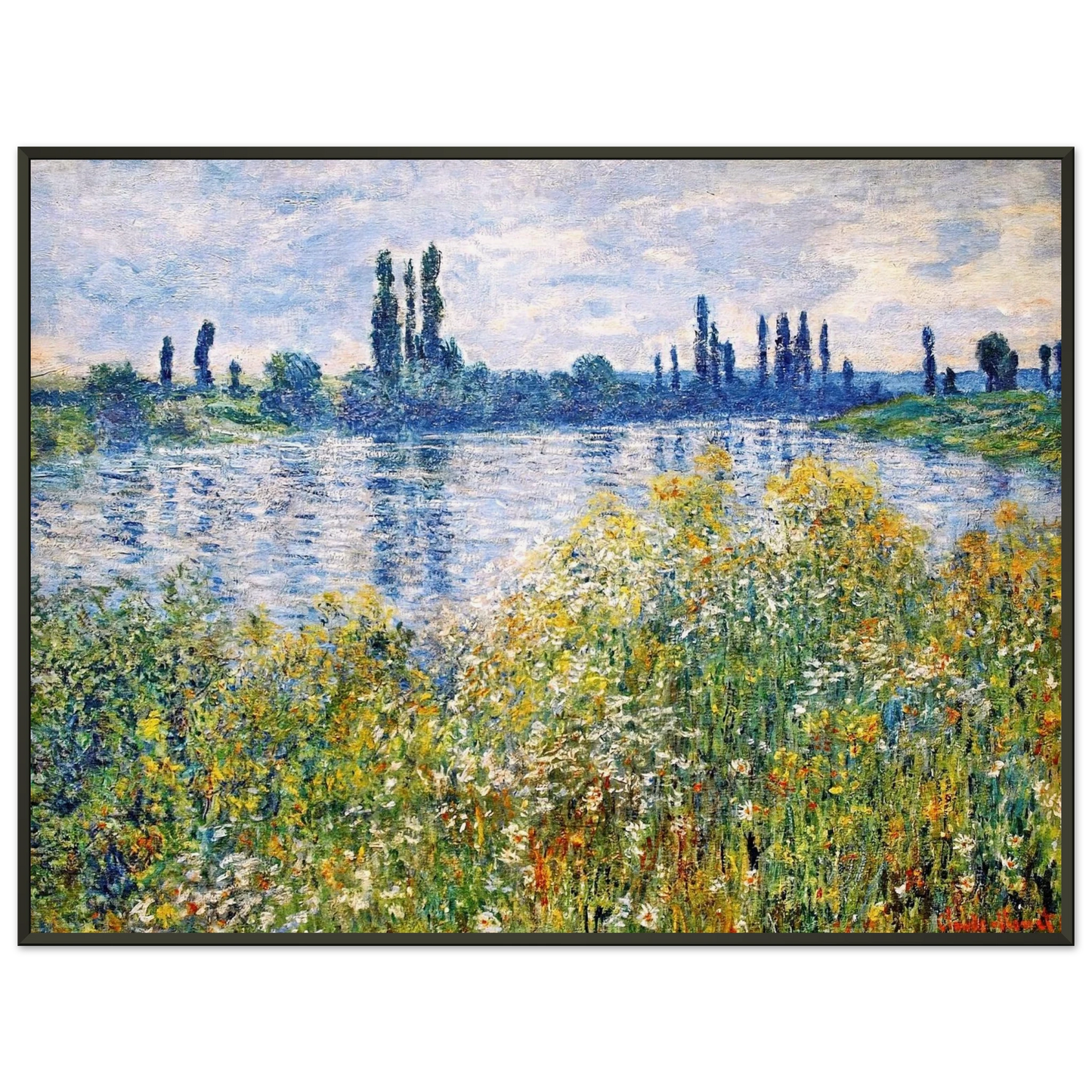 claude monet  Flowers on the Banks of Seine near Vetheuil Framed Art Print  - Aluminum Frame - 60x80 cm / 24x32 inches