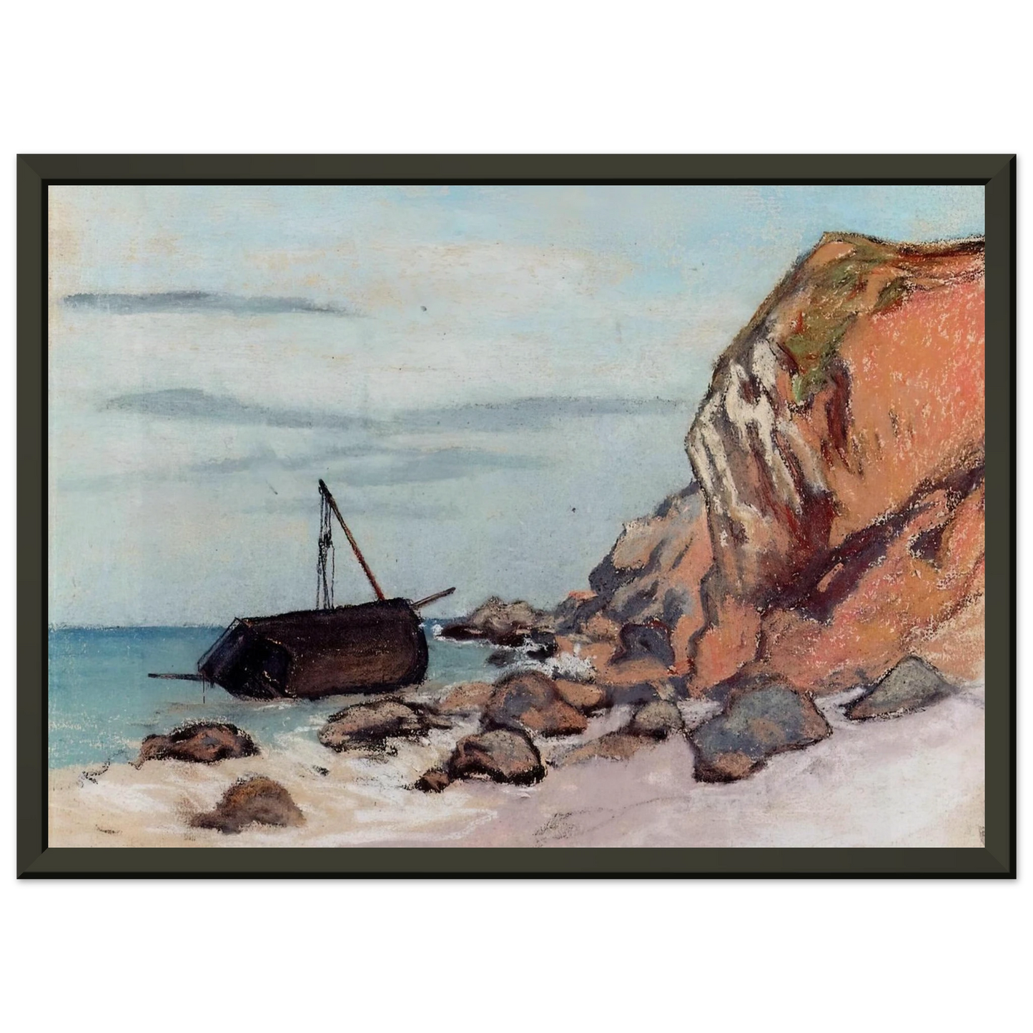 claude monet  SaintAdresse Beached Sailboat Framed Art Print  - Aluminum Frame - 60x80 cm / 24x32 inches