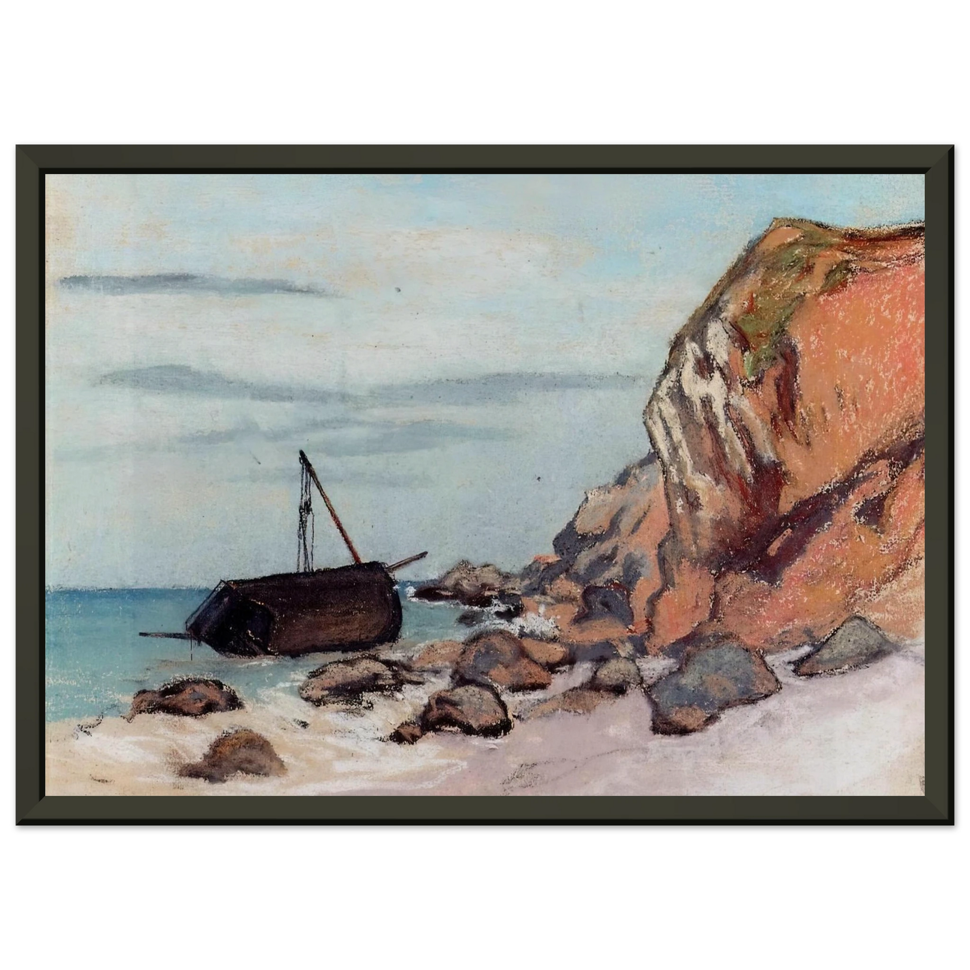 claude monet  SaintAdresse Beached Sailboat Framed Art Print  - Aluminum Frame - 60x80 cm / 24x32 inches