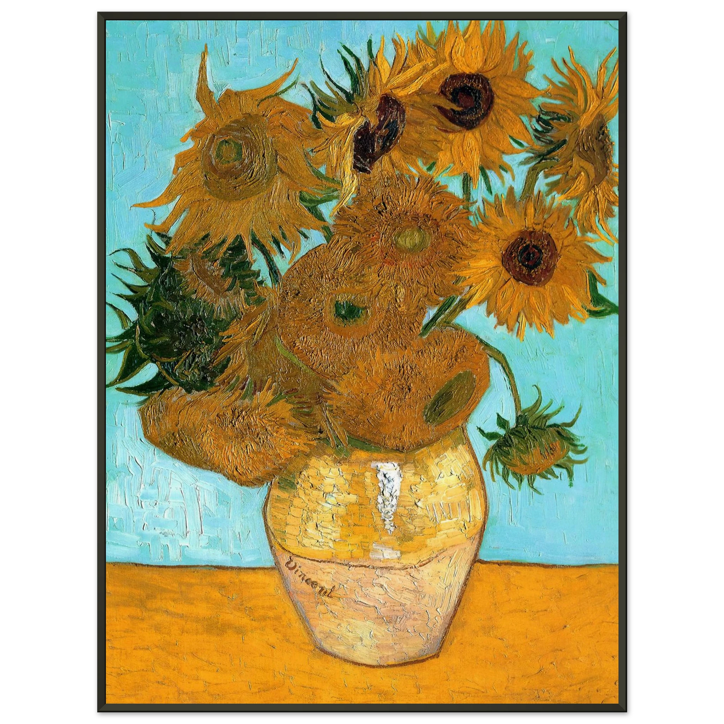 Vincent van Gogh  Still Life  Vase with Twelve Sunflowers Framed Art Print  - Aluminum Frame - 70x100 cm / 28x40 inches