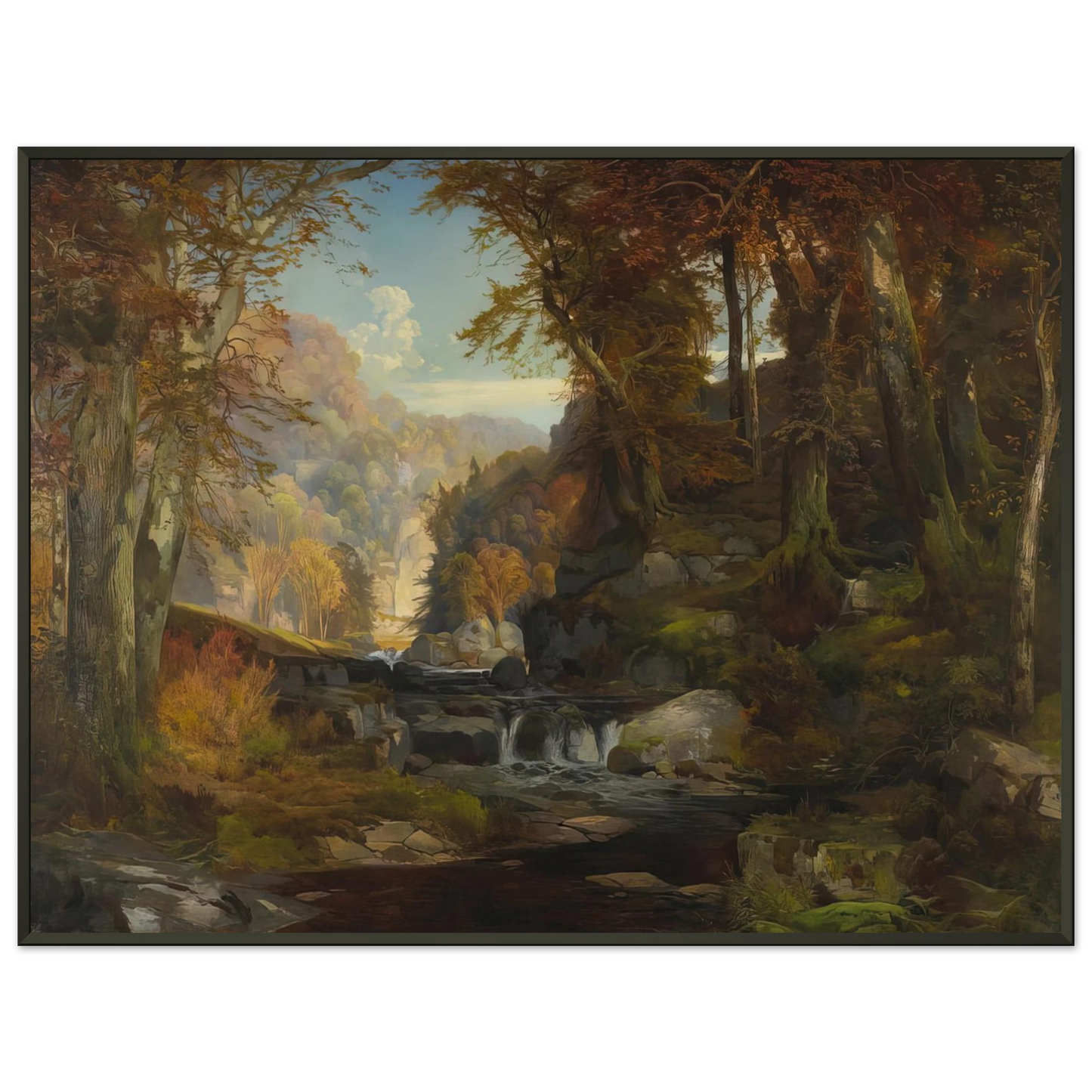Thomas Moran A Scene on the Tohickon Creek Autumn Framed Art Print - Aluminum Frame - 40x50 cm / 16x20 inches