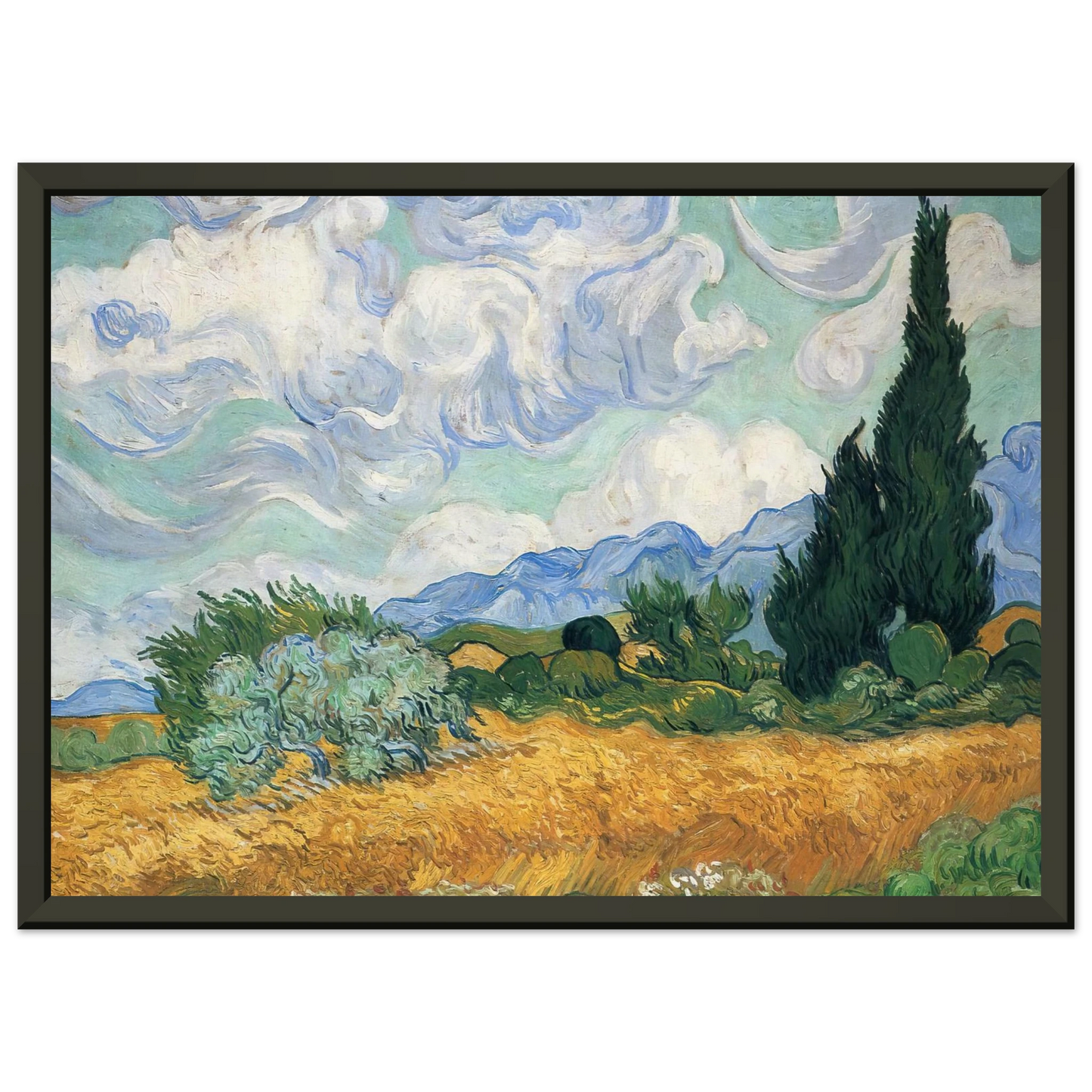 Vincent van Gogh Wheatfield with cypress tree Framed Art Print - Aluminum Frame - 70x100 cm / 28x40 inches