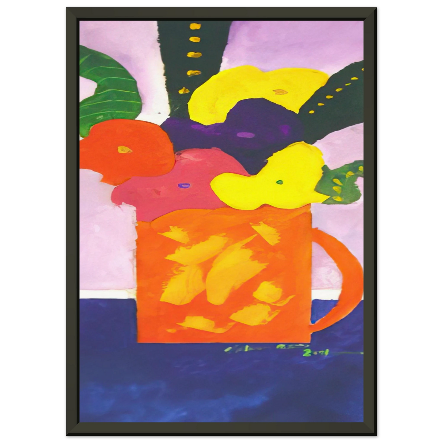 Aldemir Martins Jar With Flowers 2001 Framed Art Print - Aluminum Frame - 40x50 cm / 16x20 inches