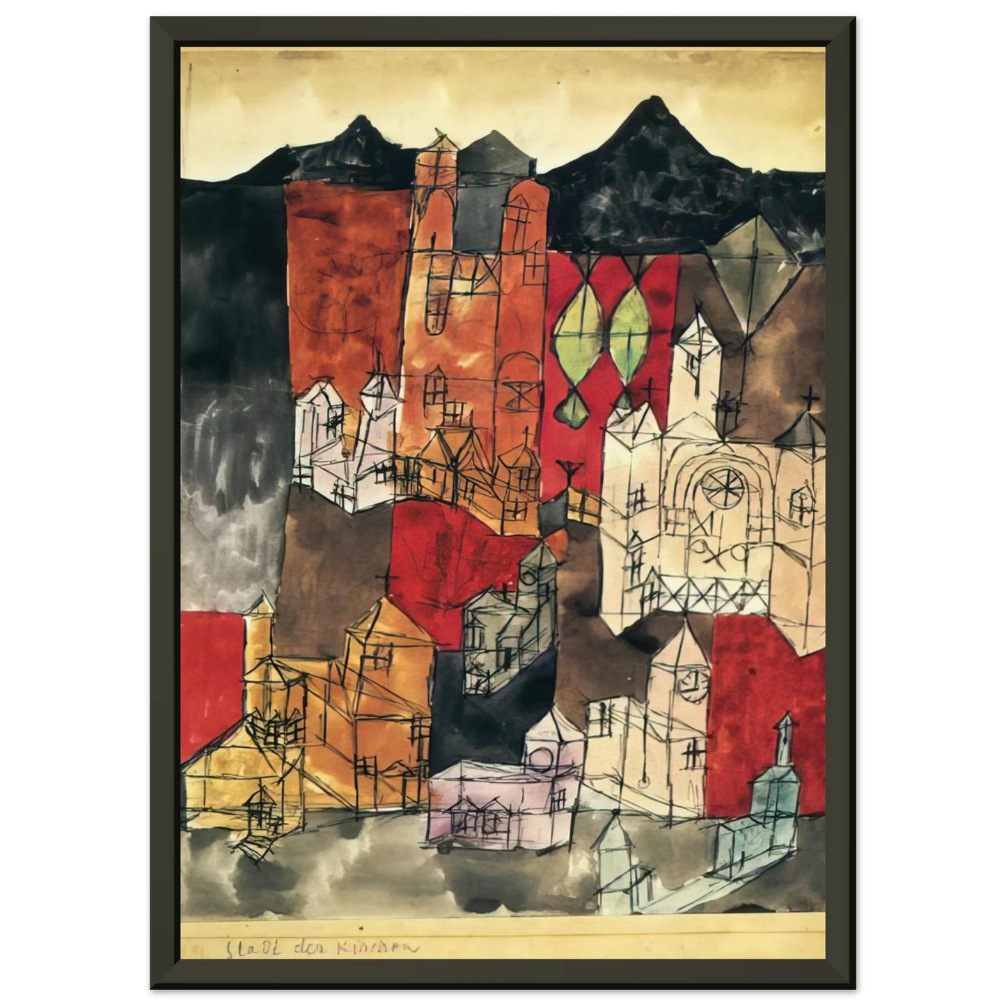 Paul Klee CITY OF CHURCHES 1918 Framed Art Print - Aluminum Frame - 60x80 cm / 24x32 inches