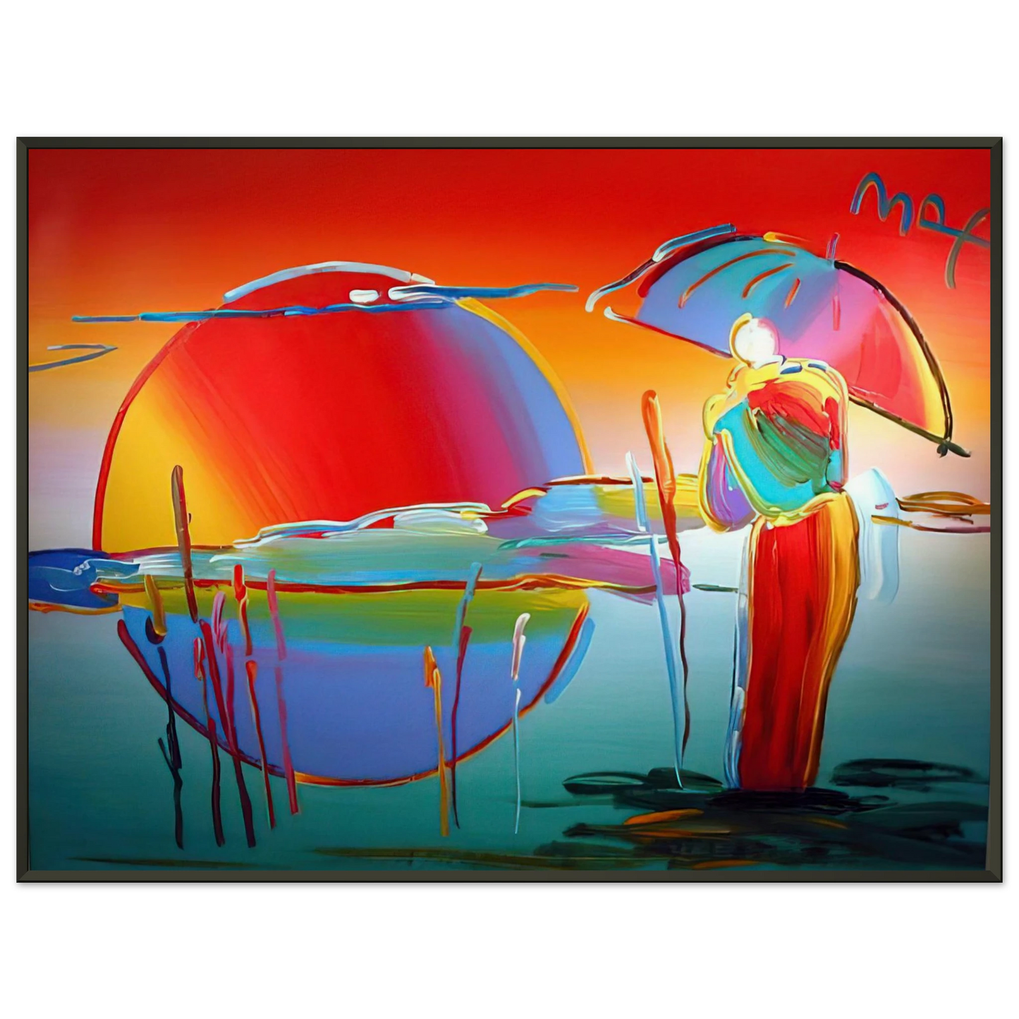 Peter Max BUDDHA MOON MONK SUNRISE 1999 Framed Art Print - Aluminum Frame - 60x80 cm / 24x32 inches