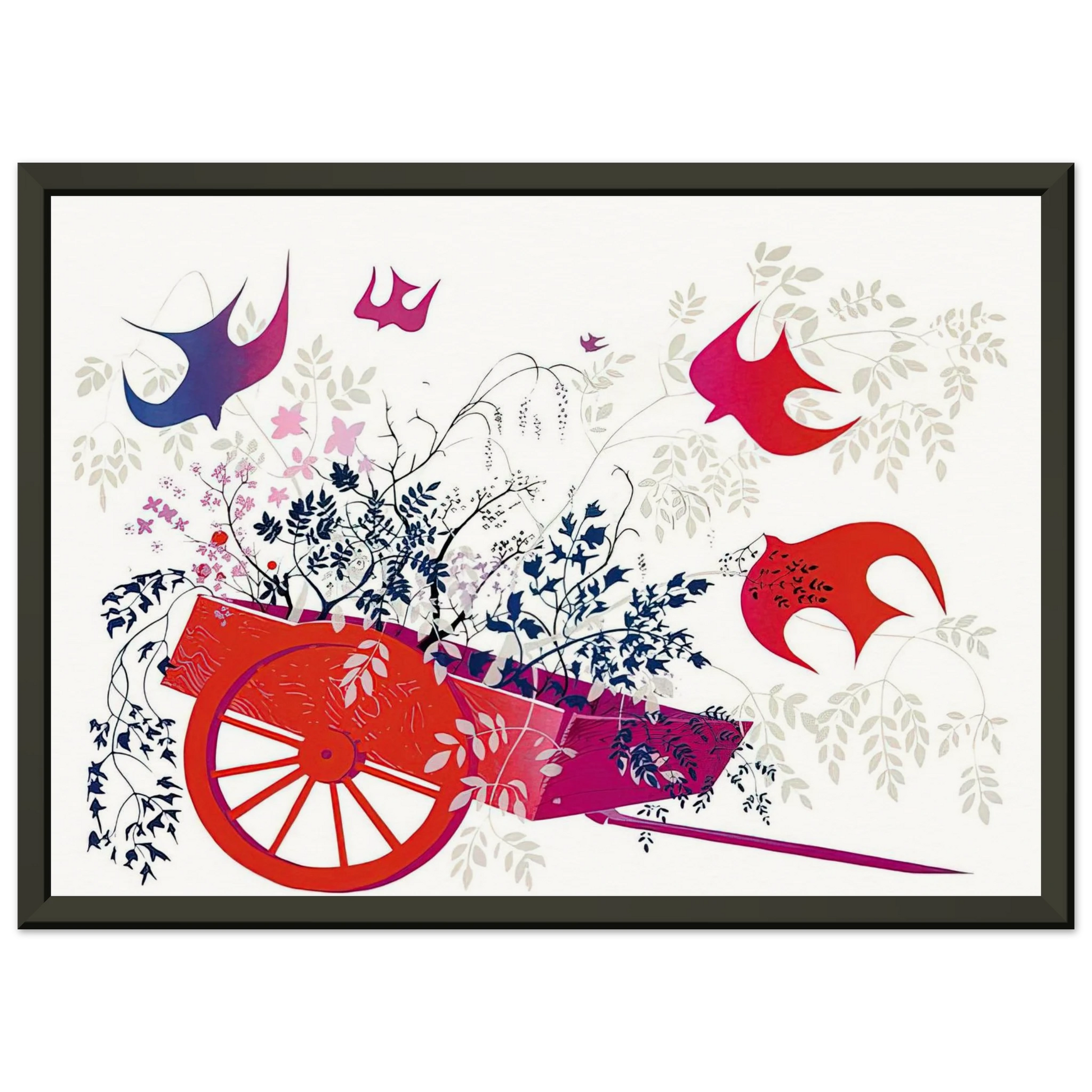 Eyvind Earle  Red Wagon  Foliage Framed Art Print  - Aluminum Frame - 70x100 cm / 28x40 inches