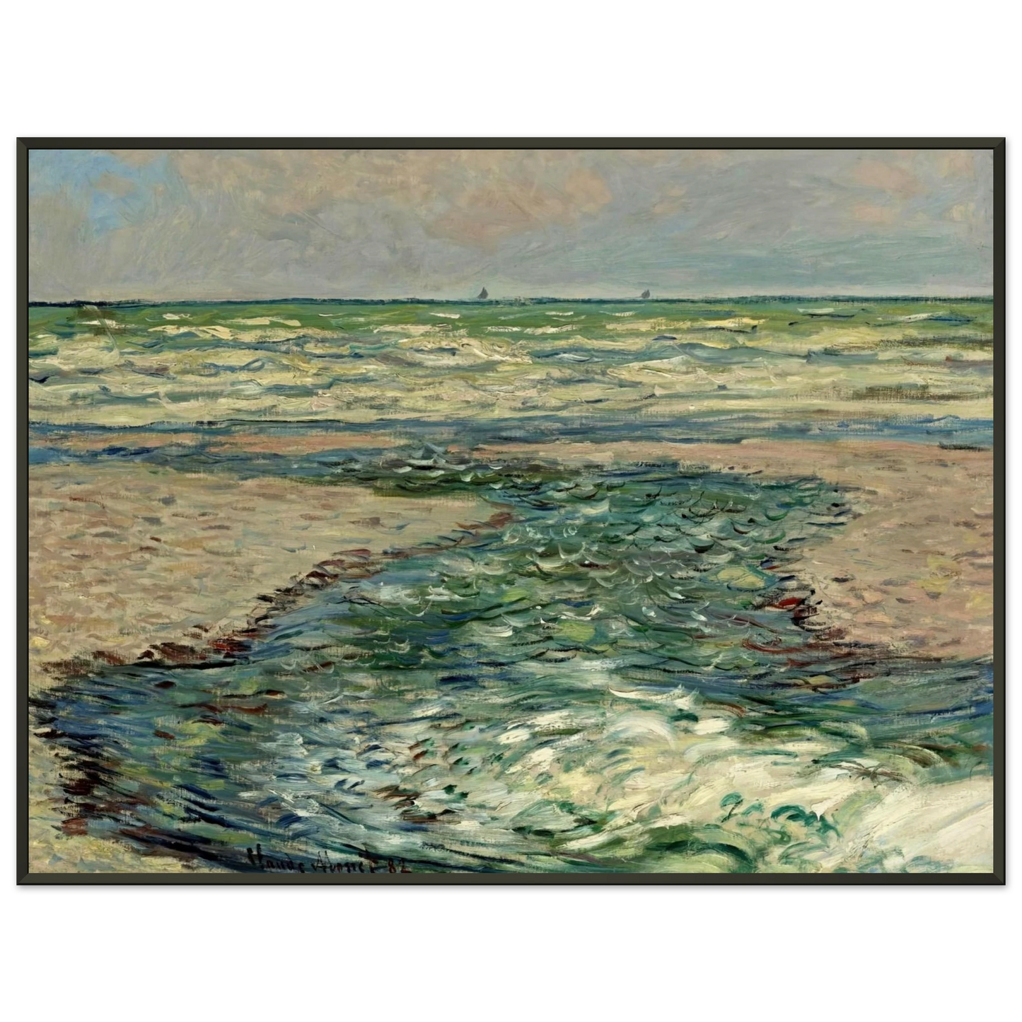 claude monet The Seacoast of Pourville Low Tide Framed Art Print - Aluminum Frame - 40x50 cm / 16x20 inches