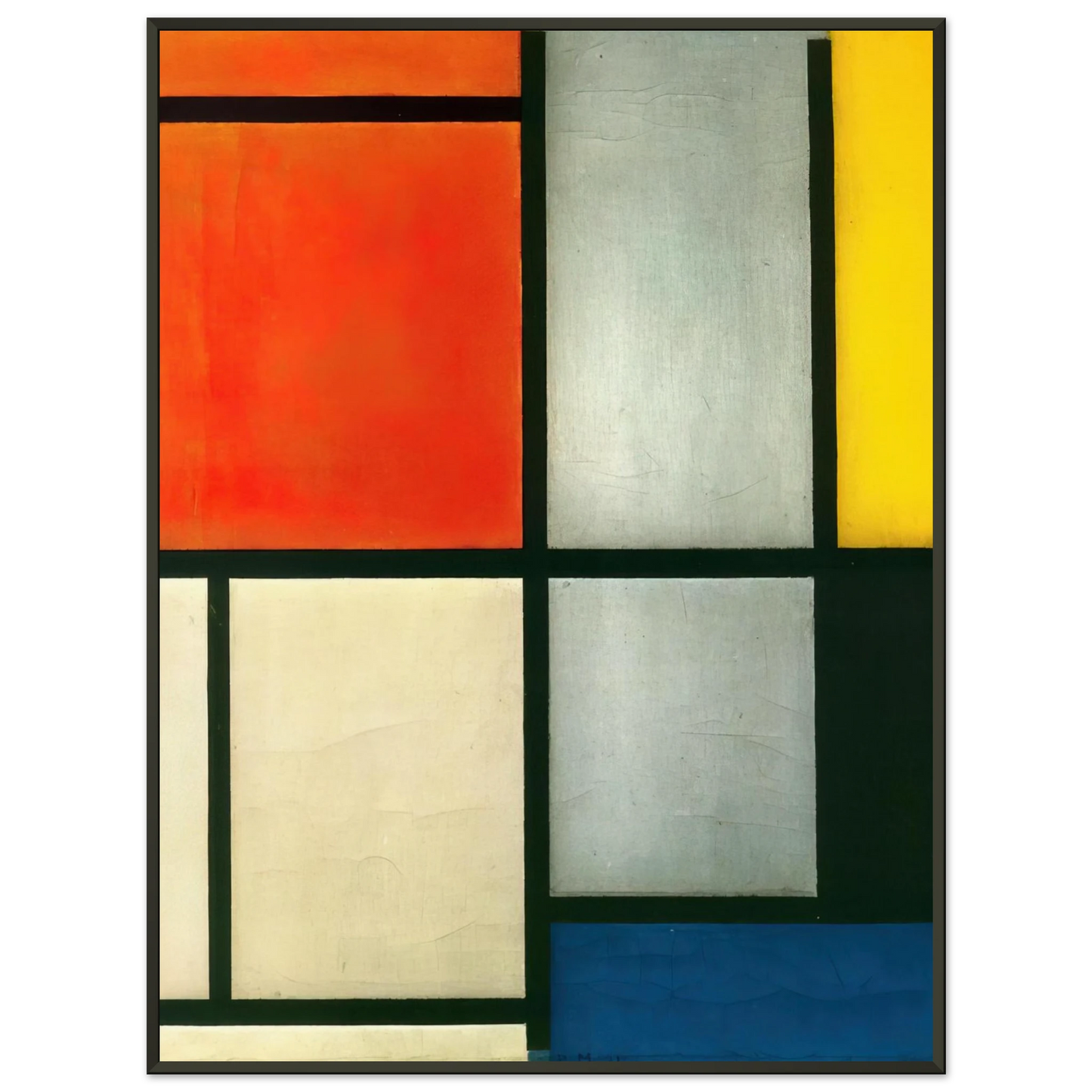 Piet Mondrian Tableau 3 with Orange Red Yellow Black Blue and Gray Framed Art Print - Aluminum Frame - 40x50 cm / 16x20 inches