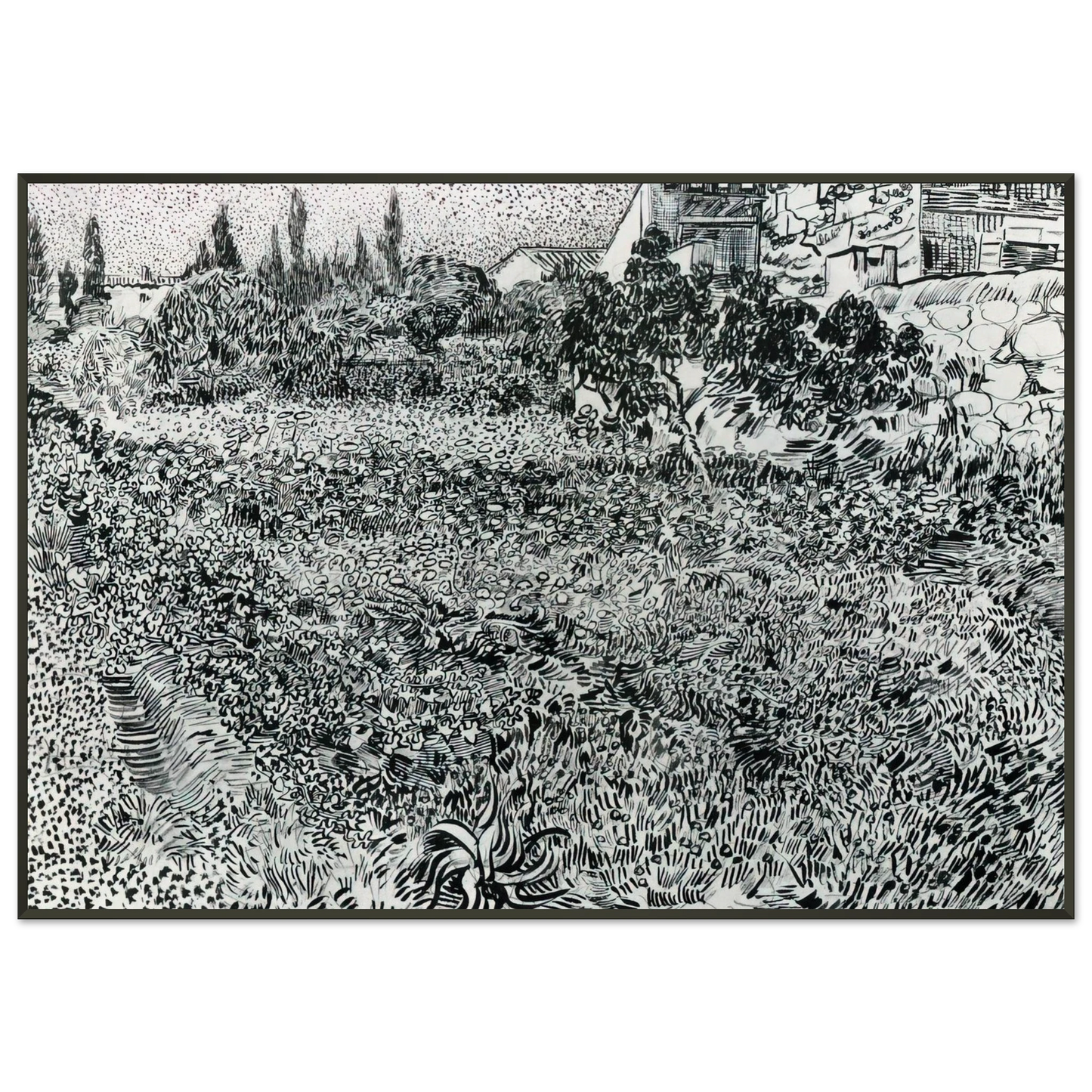 Vincent van Gogh  Garden with Flowers Framed Art Print  - Aluminum Frame - 21x29.7 cm / 8x12"