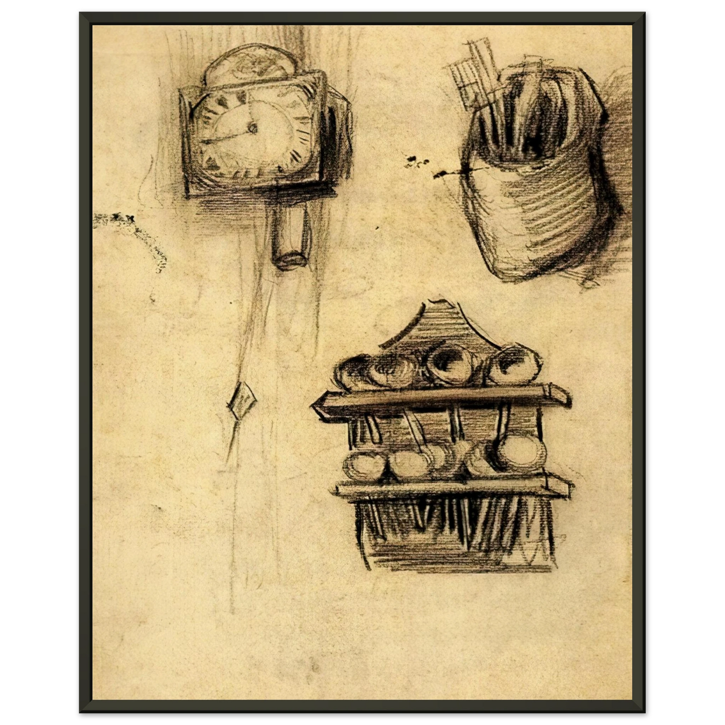 Wall artVincent van Gogh Clock Clog with Cutlery and a Spoon Rack Framed Art Print - Aluminum Frame - 40x50 cm / 16x20 inches